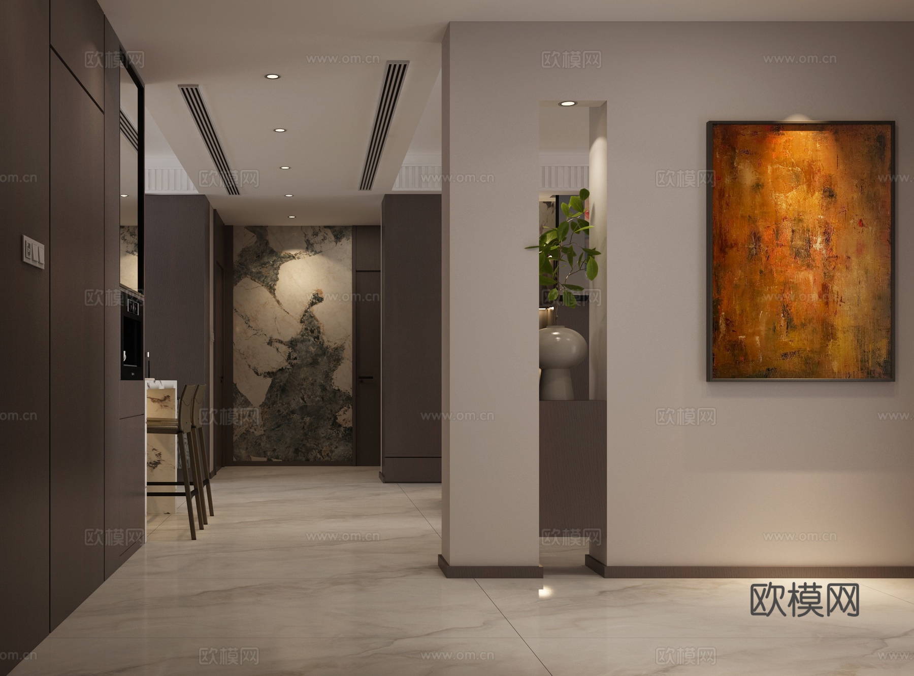 现代过道 意式过道 家装过道 吧台 吧椅 装饰画3d模型