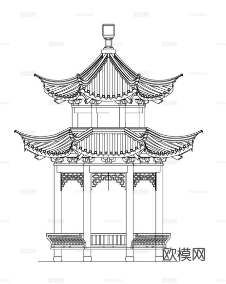 八角亭cad施工圖下載(渲染圖1)