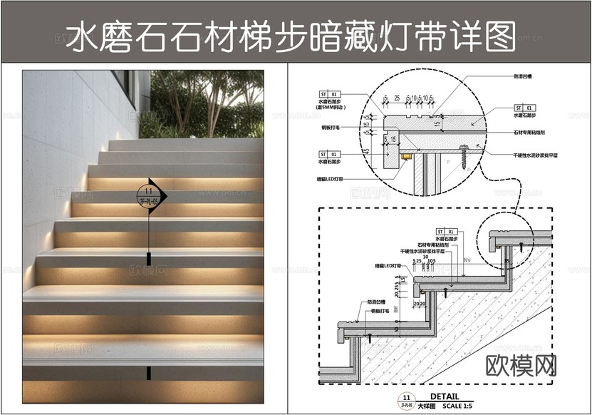 水磨石石材梯步 梯步暗藏?zé)魩?石材梯步防滑槽 樓梯梯步暗藏?zé)鬰ad施工圖下載