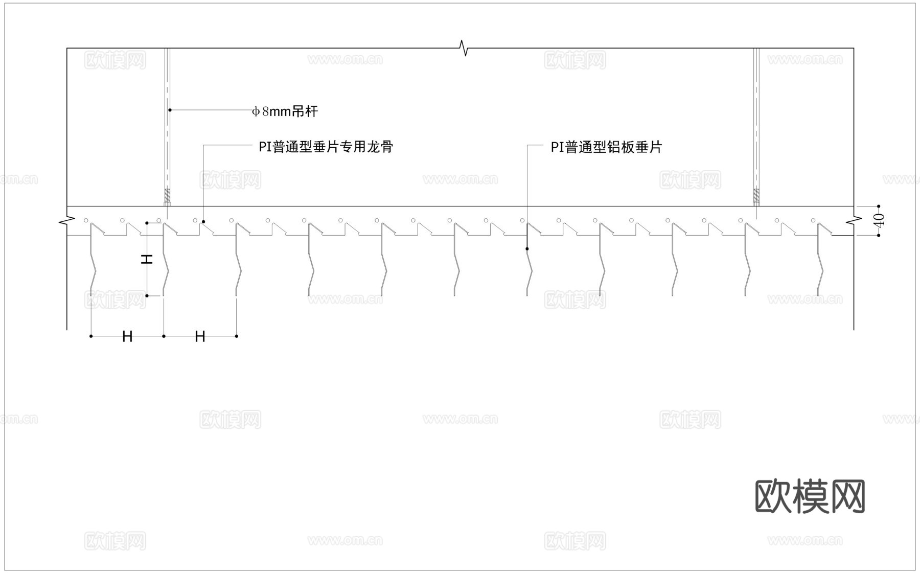 PI普通型垂帘吊顶cad施工图