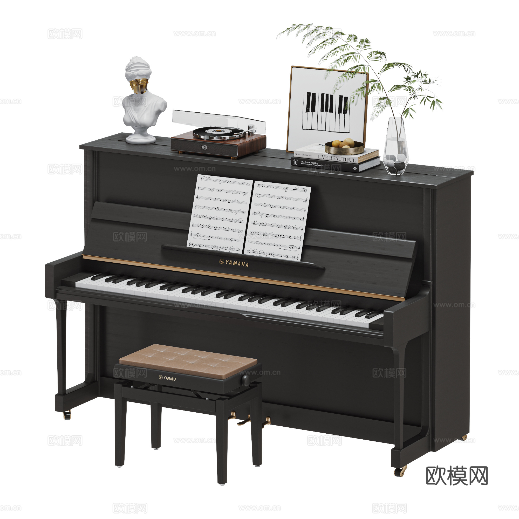 YAMAHA现代钢琴 唱片机su模型