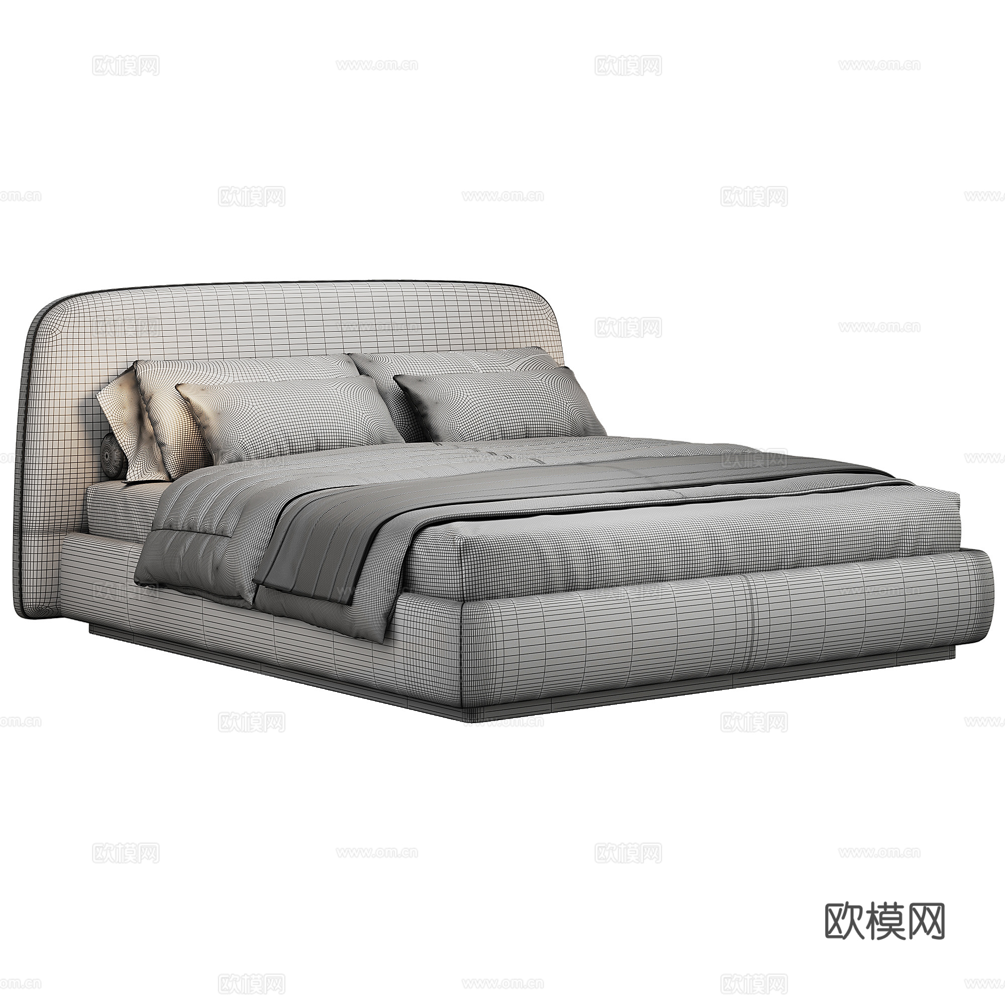 软床 布艺 双人床 床品 抱枕3d模型