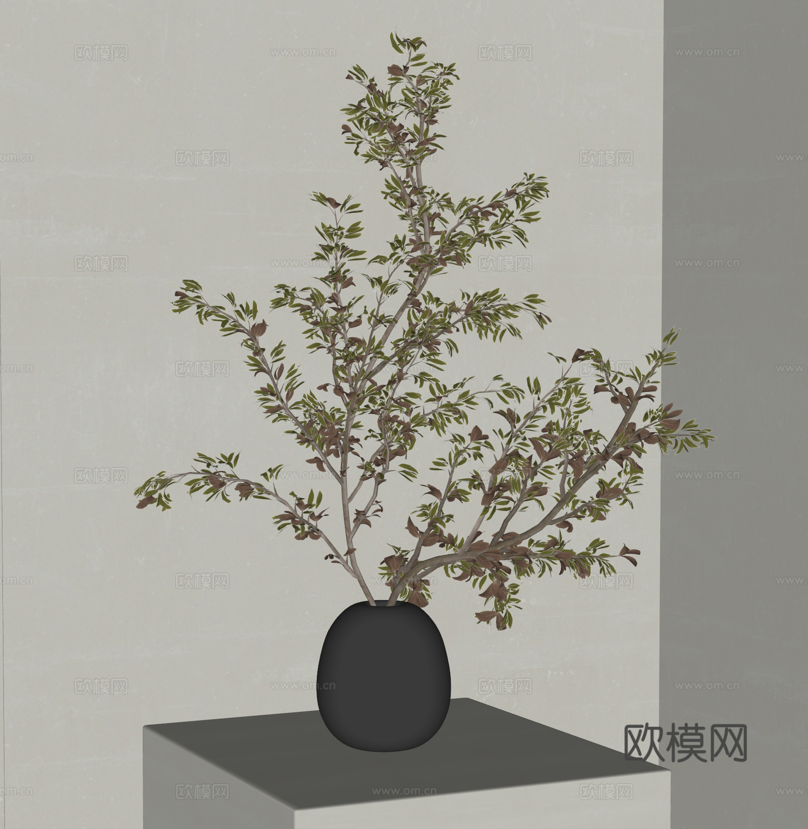 现代中古花瓶 植物 中古风花瓶花艺 花瓶摆件su模型