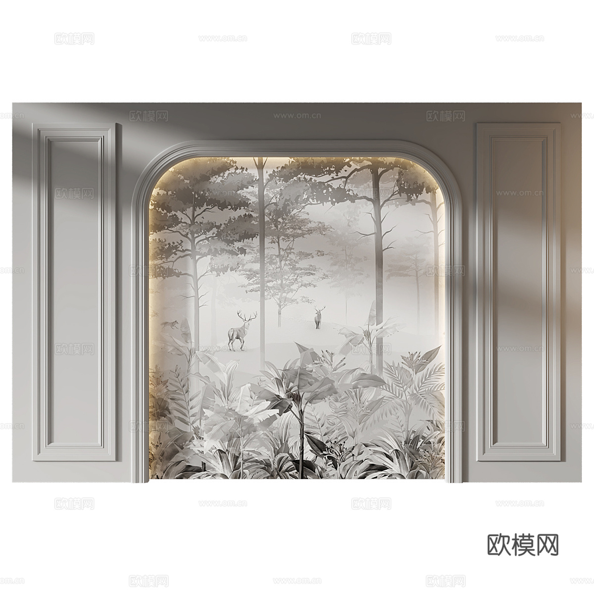 美式简约床头背景墙3d模型
