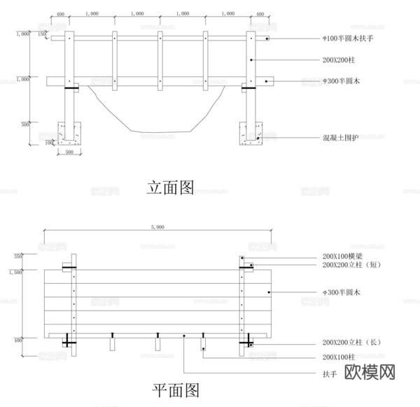 步行橋做法cad施工圖下載(渲染圖2)