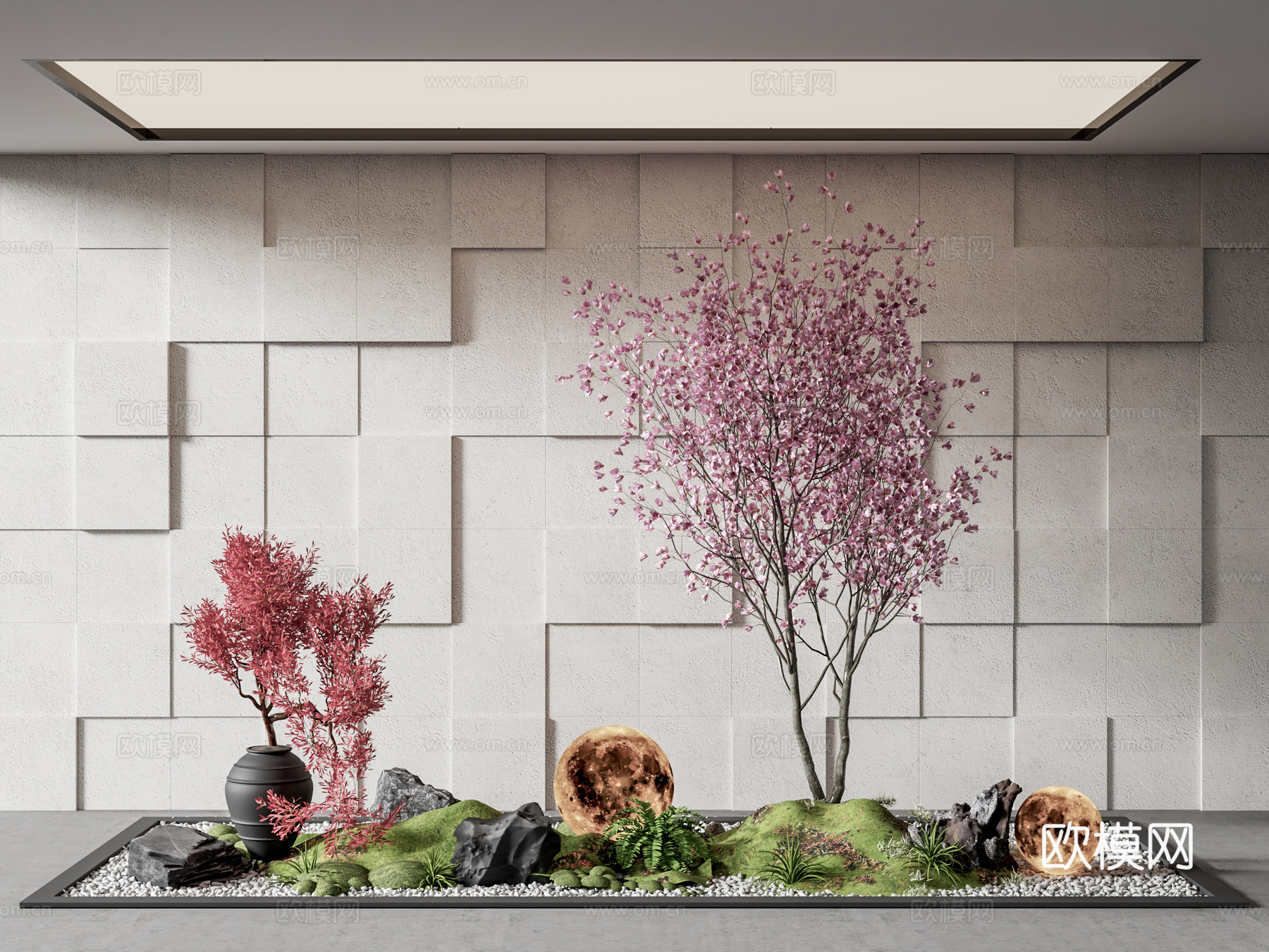 新中式景观小品 庭院造景 庭院小品 景观树 造型背景墙su模型