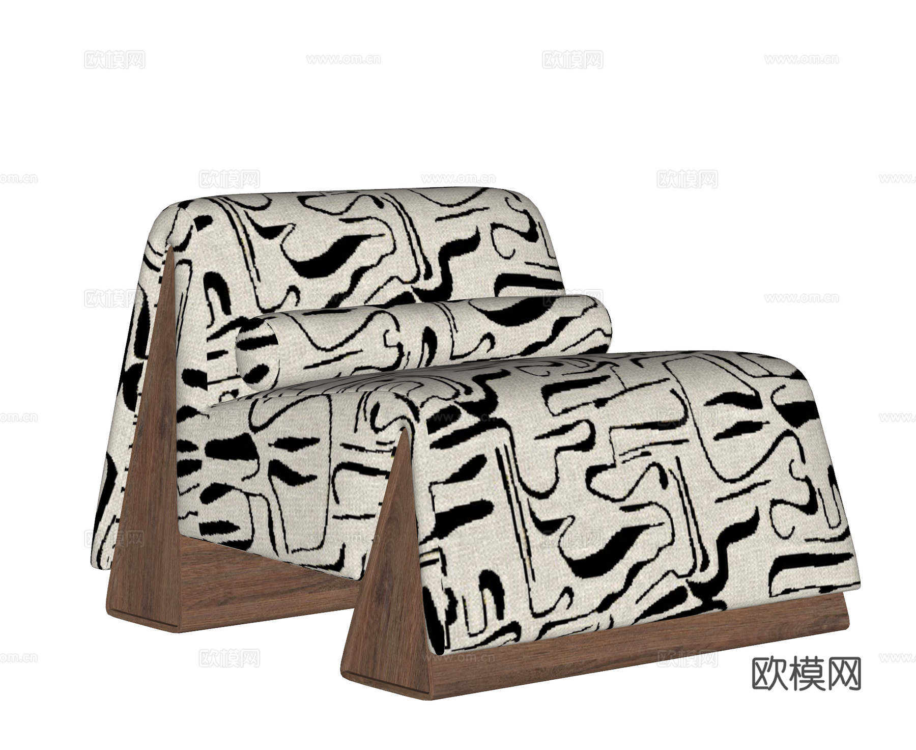 中古风现代单人沙发 沙发椅 休闲椅su模型