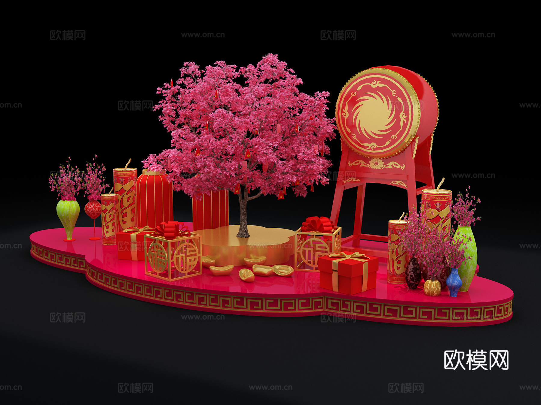 新年美陈礼品盒红包树3d模型