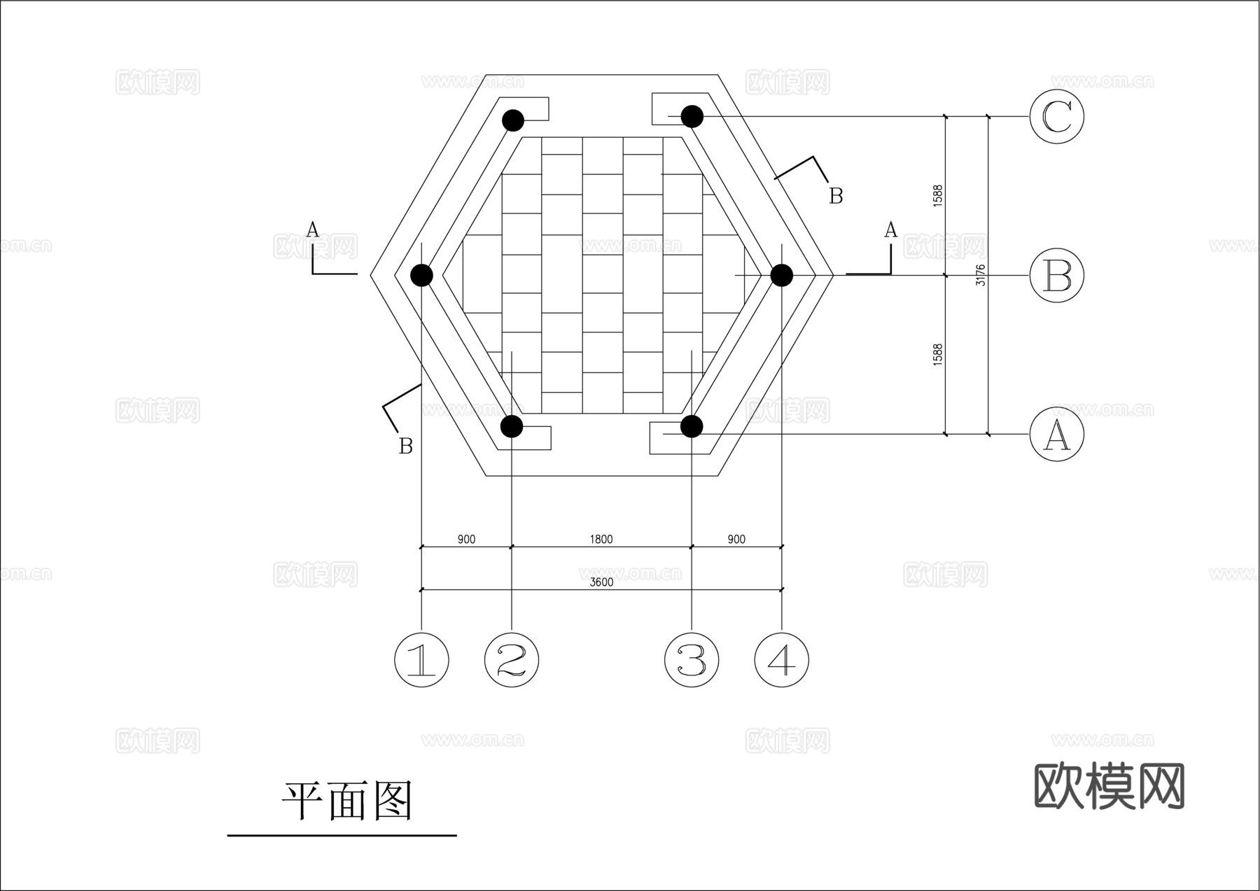 古建六角亭施工图纸cad施工图