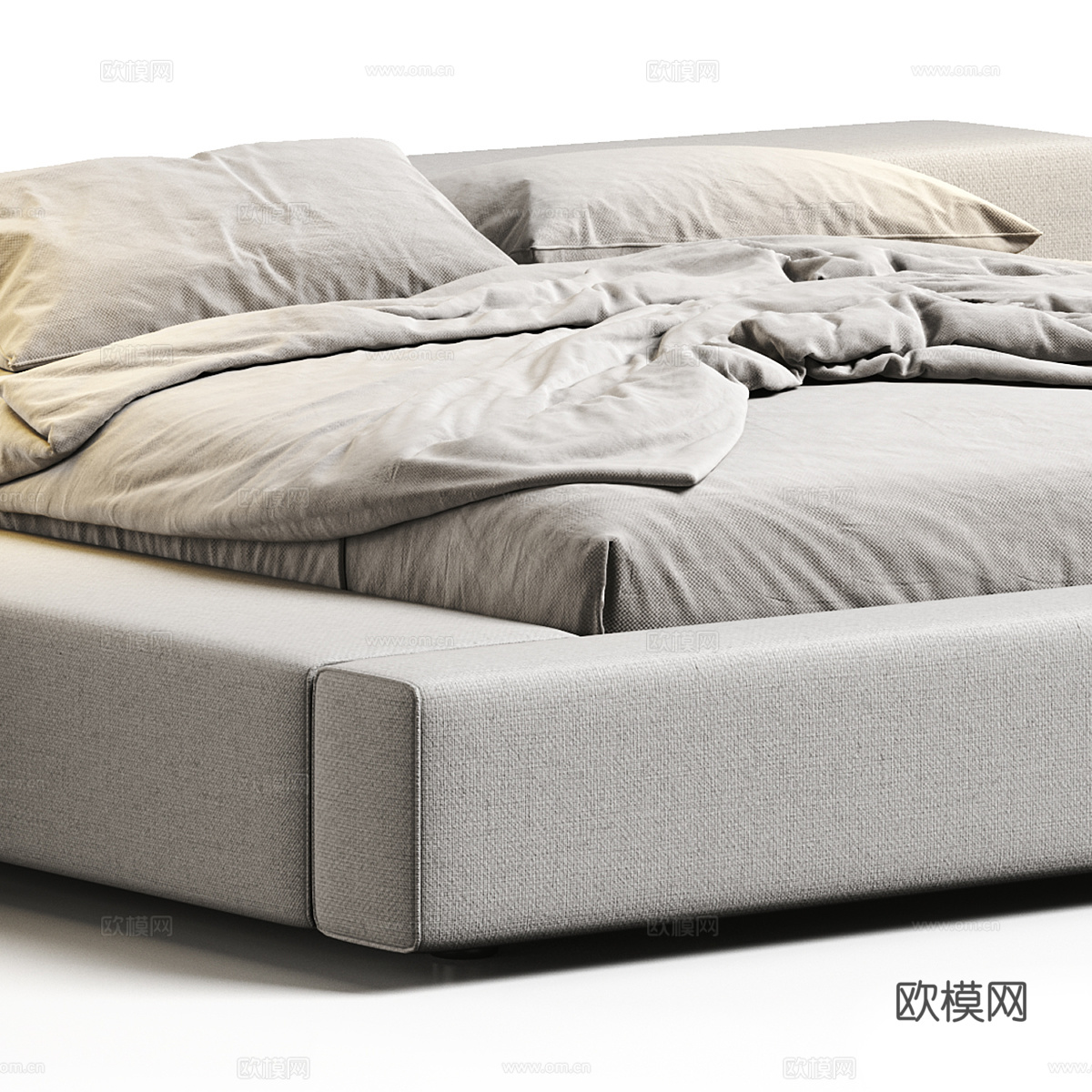 现代意式极简布艺双人床3d模型
