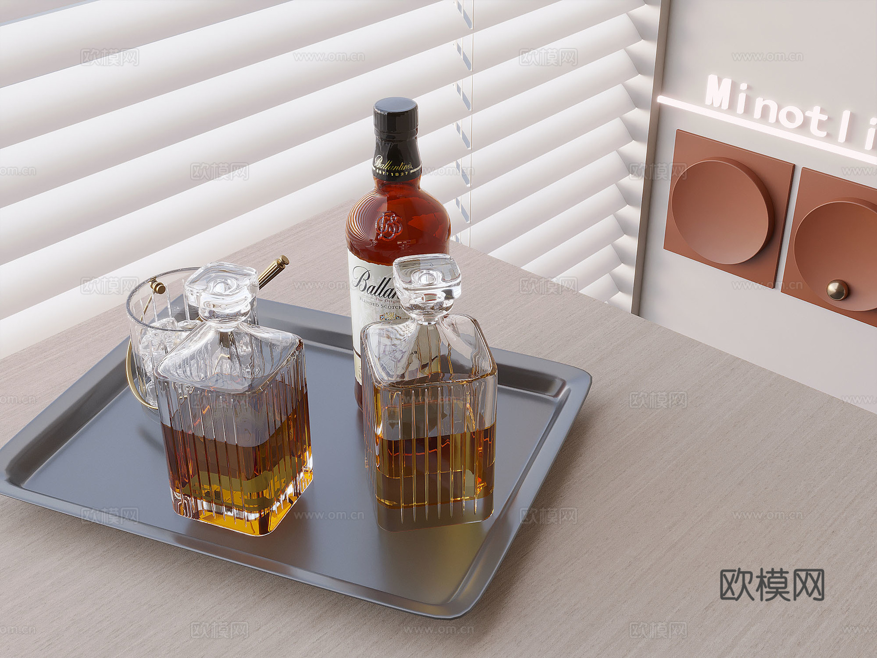 酒水饮料酒瓶酒杯 托盘3d模型