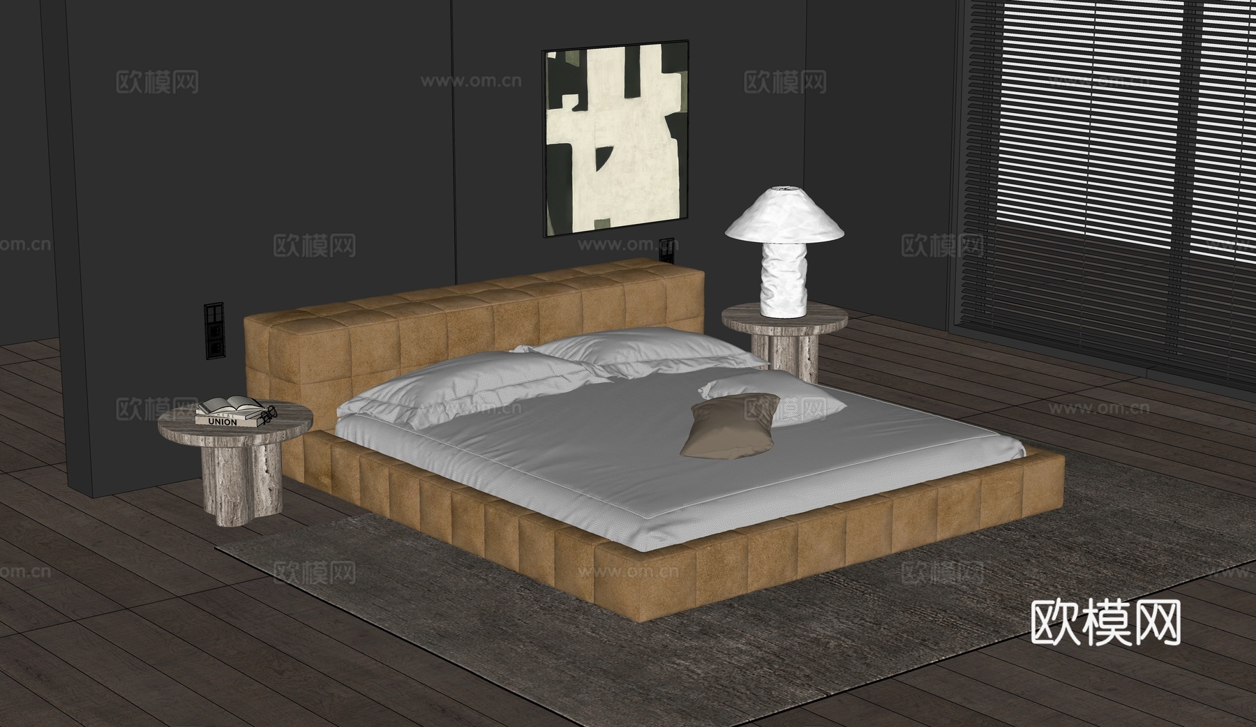 Squaring bed 现代双人床 皮革双人床 地台床su模型