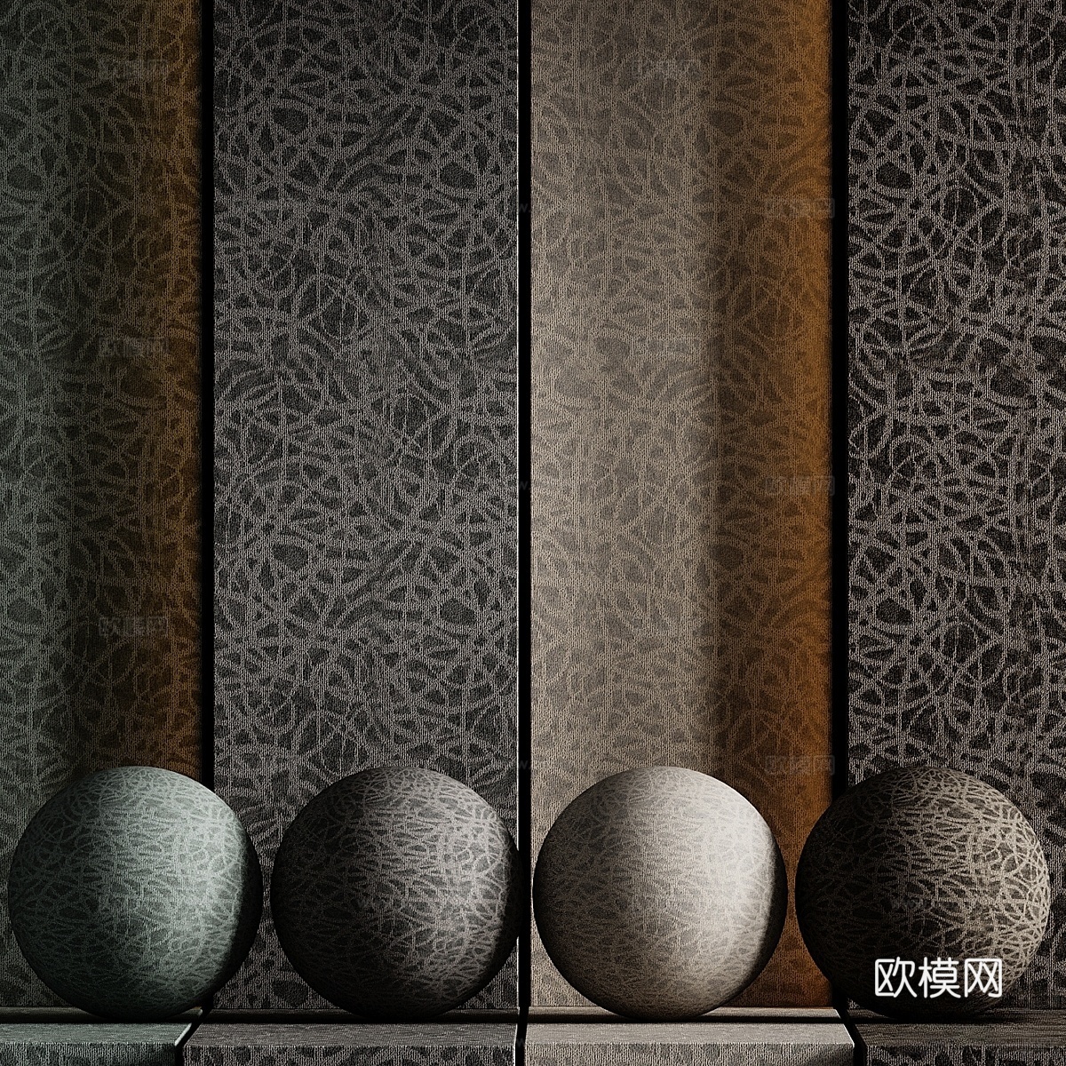 新中式墙布 墙纸 壁布材质3d模型
