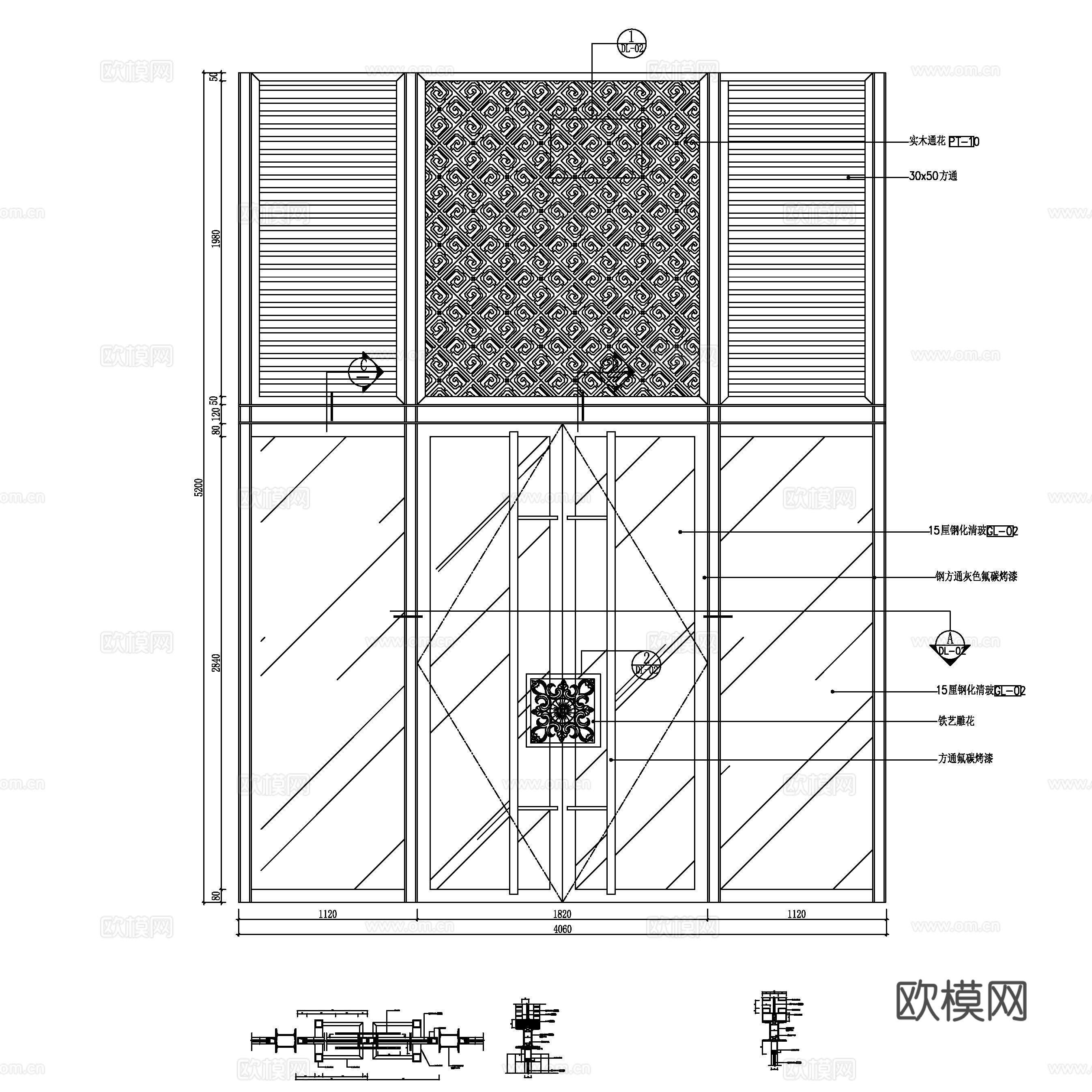 地弹簧玻璃门cad施工图