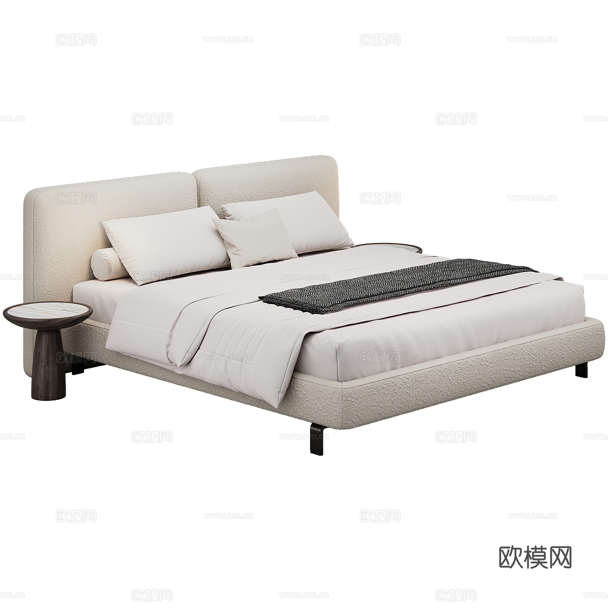 Minotti 软床 布艺 180 双人床 床品 抱枕3d模型
