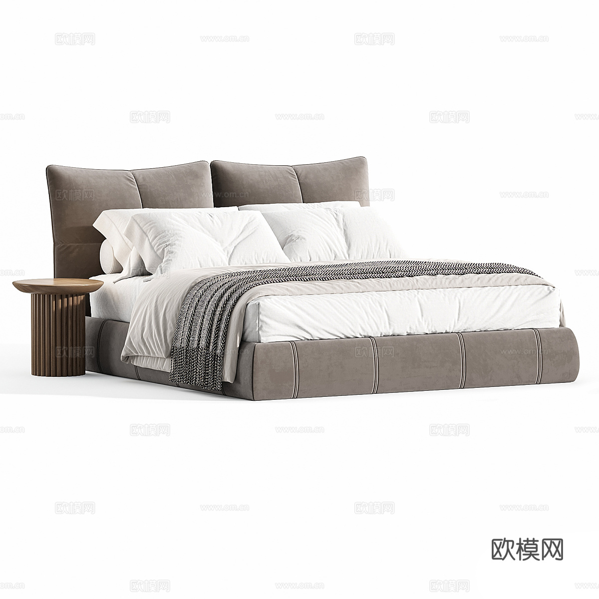 现代意式奶油风 Ellelle 布艺双人床3d模型