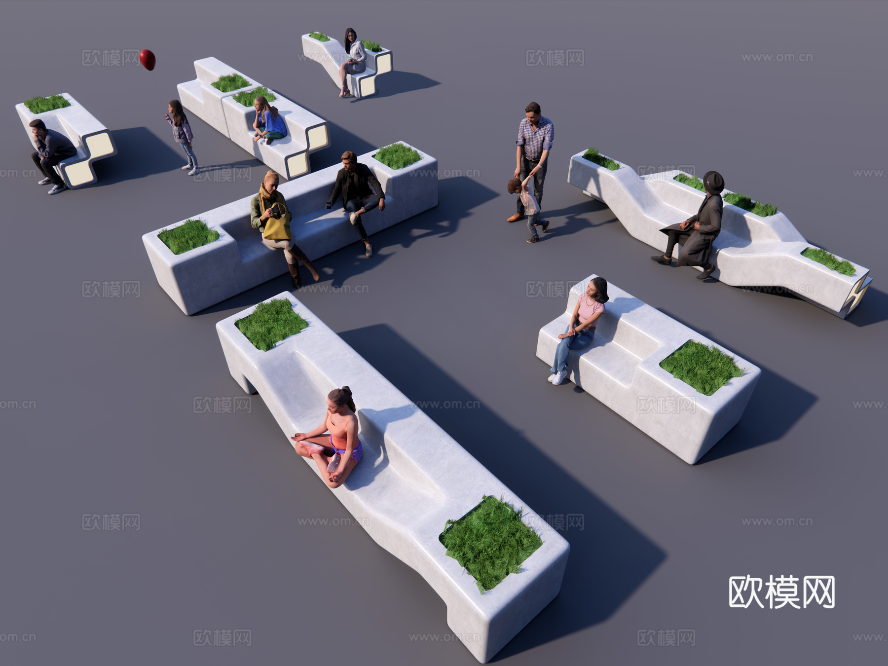 现代景观座椅 户外坐凳 组合坐凳 商业街坐凳 创意坐凳su模型