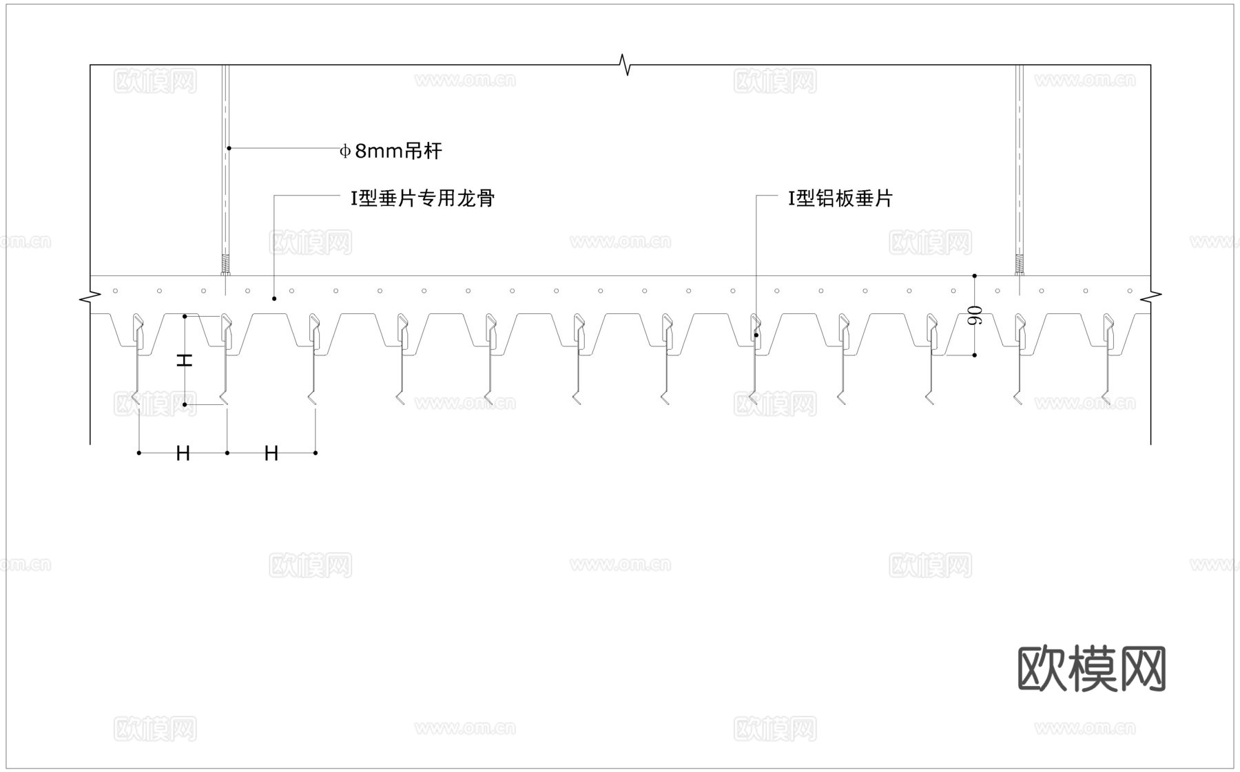 I型垂帘吊顶cad施工图