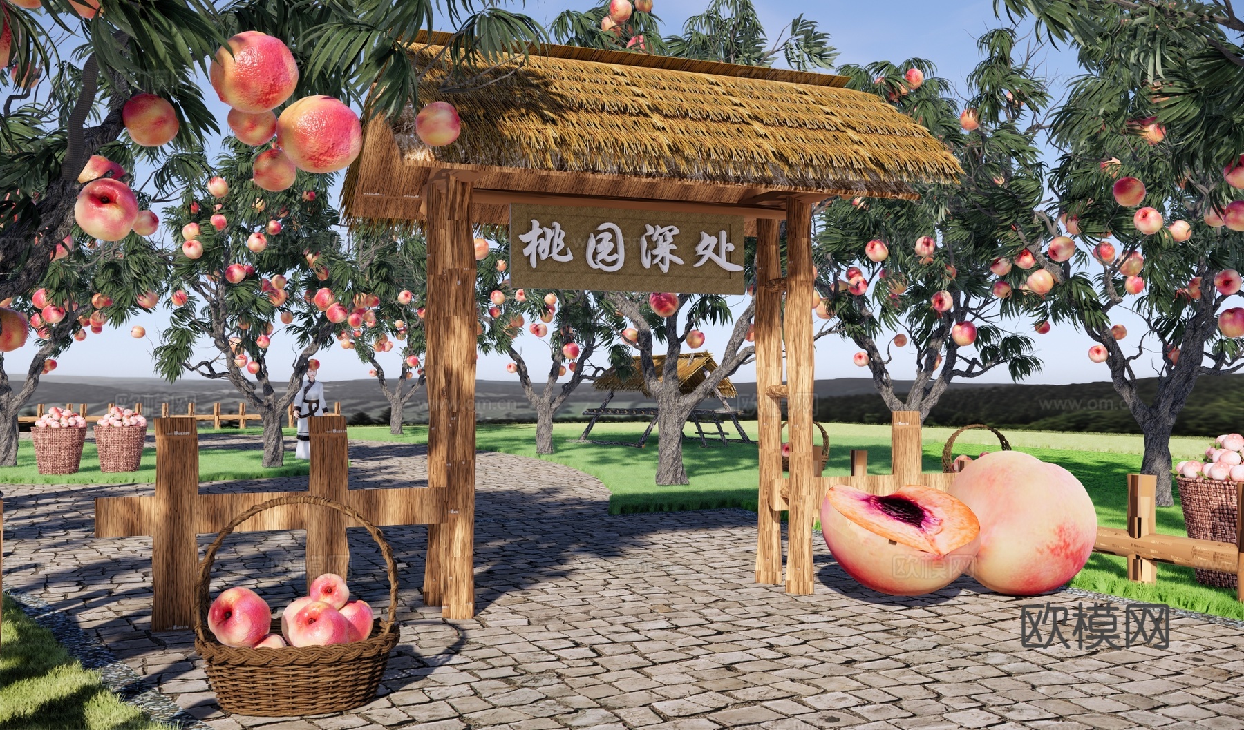 现代水蜜桃种植园 桃子采摘园 亲子水果农场 桃子林 农业种植su模型