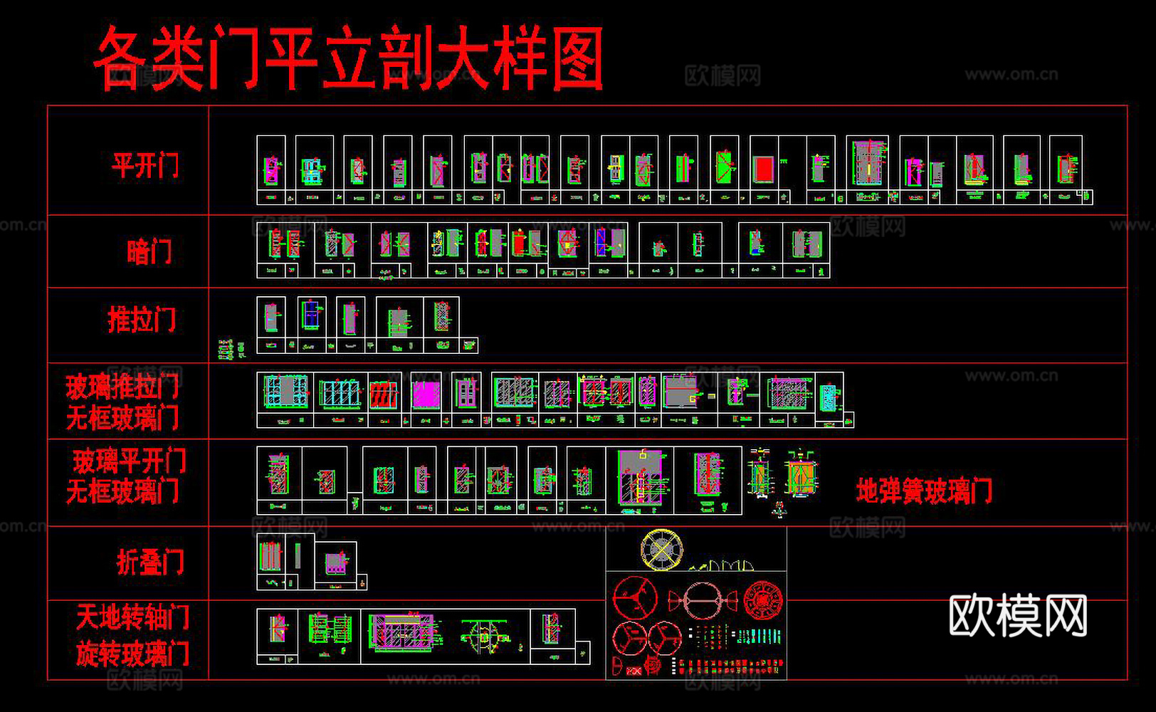 地弹簧玻璃门cad施工图