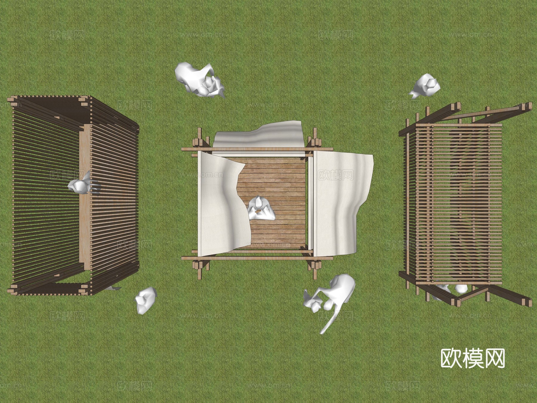 现代木构建筑 装置 亭 冥想空间 露营 营地 景观装置su模型
