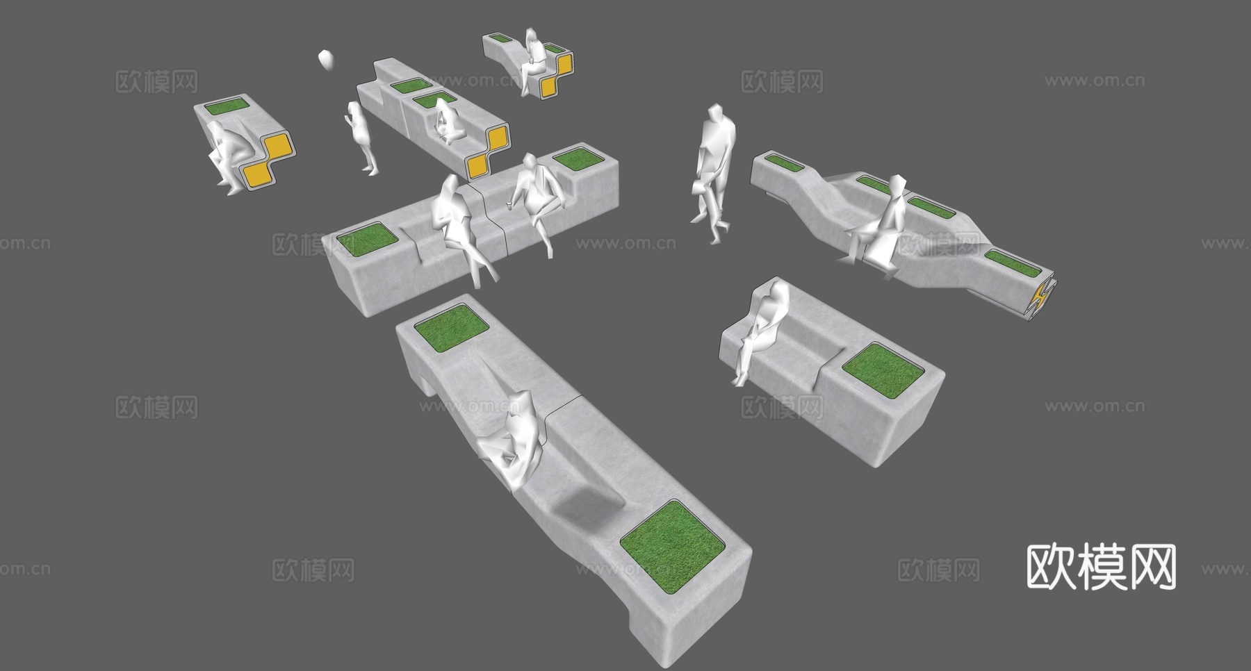 现代景观座椅 户外坐凳 组合坐凳 商业街坐凳 创意坐凳su模型