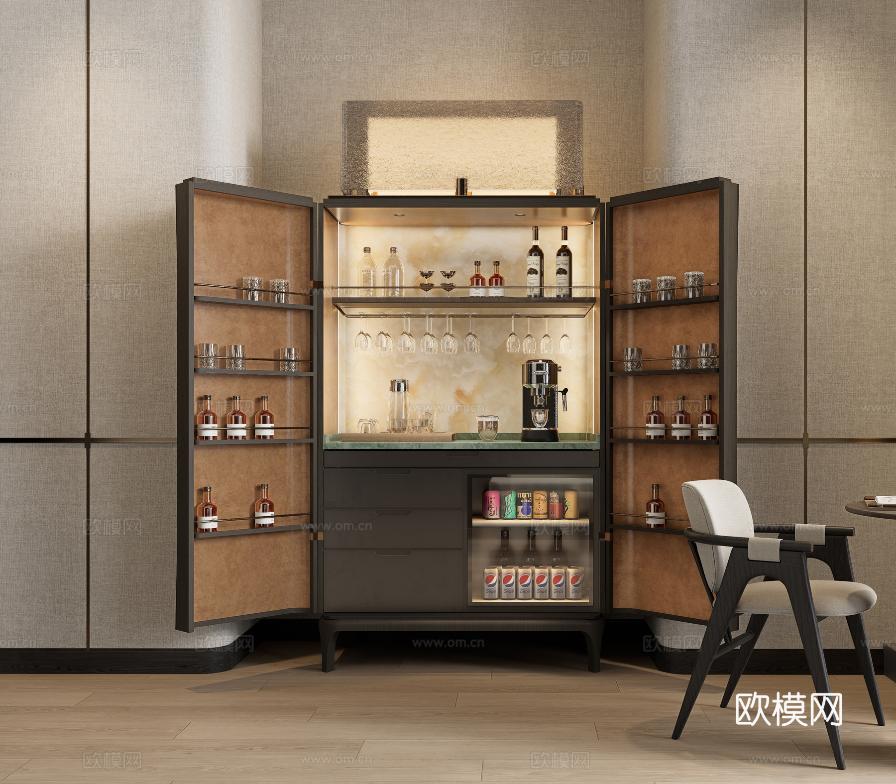 现代酒店迷你吧 轻奢酒柜 恒温酒柜 红酒柜 水吧柜su模型