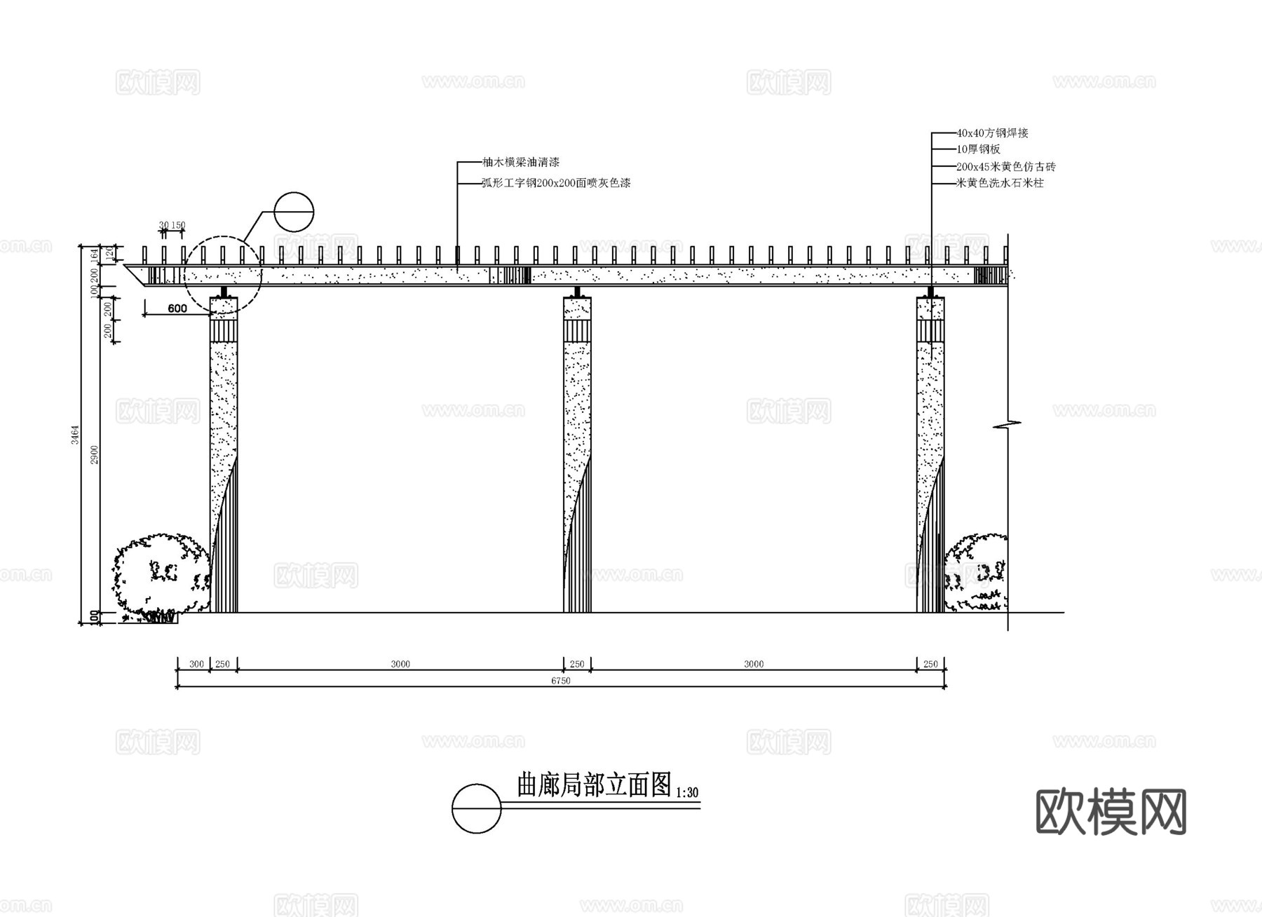 玻璃曲廊大样详图cad施工图