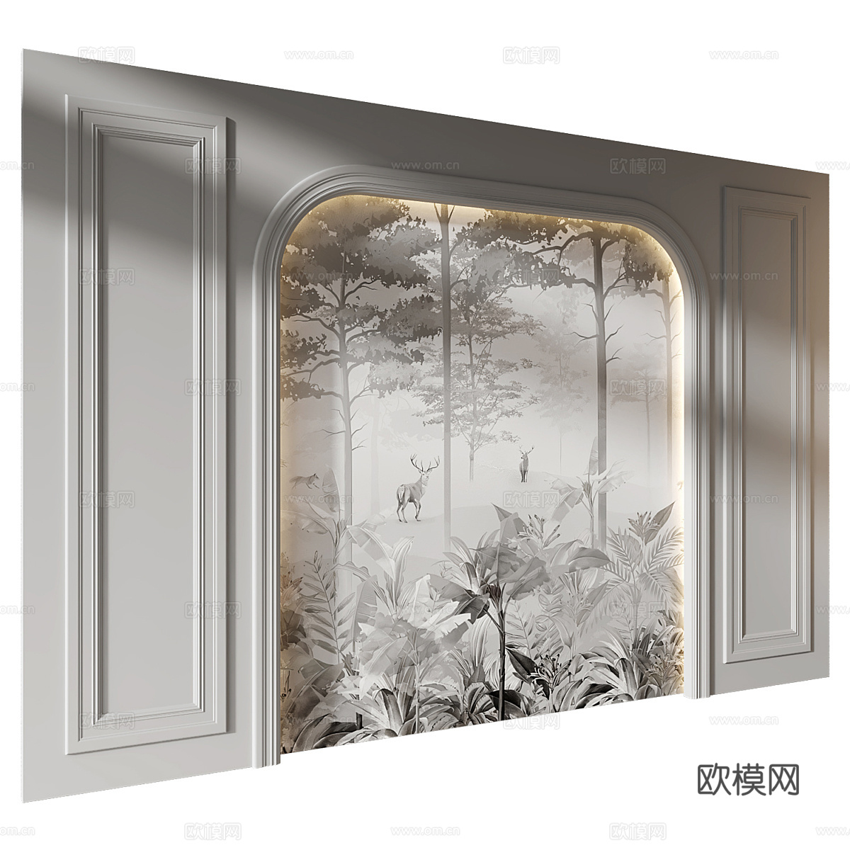 美式简约床头背景墙3d模型
