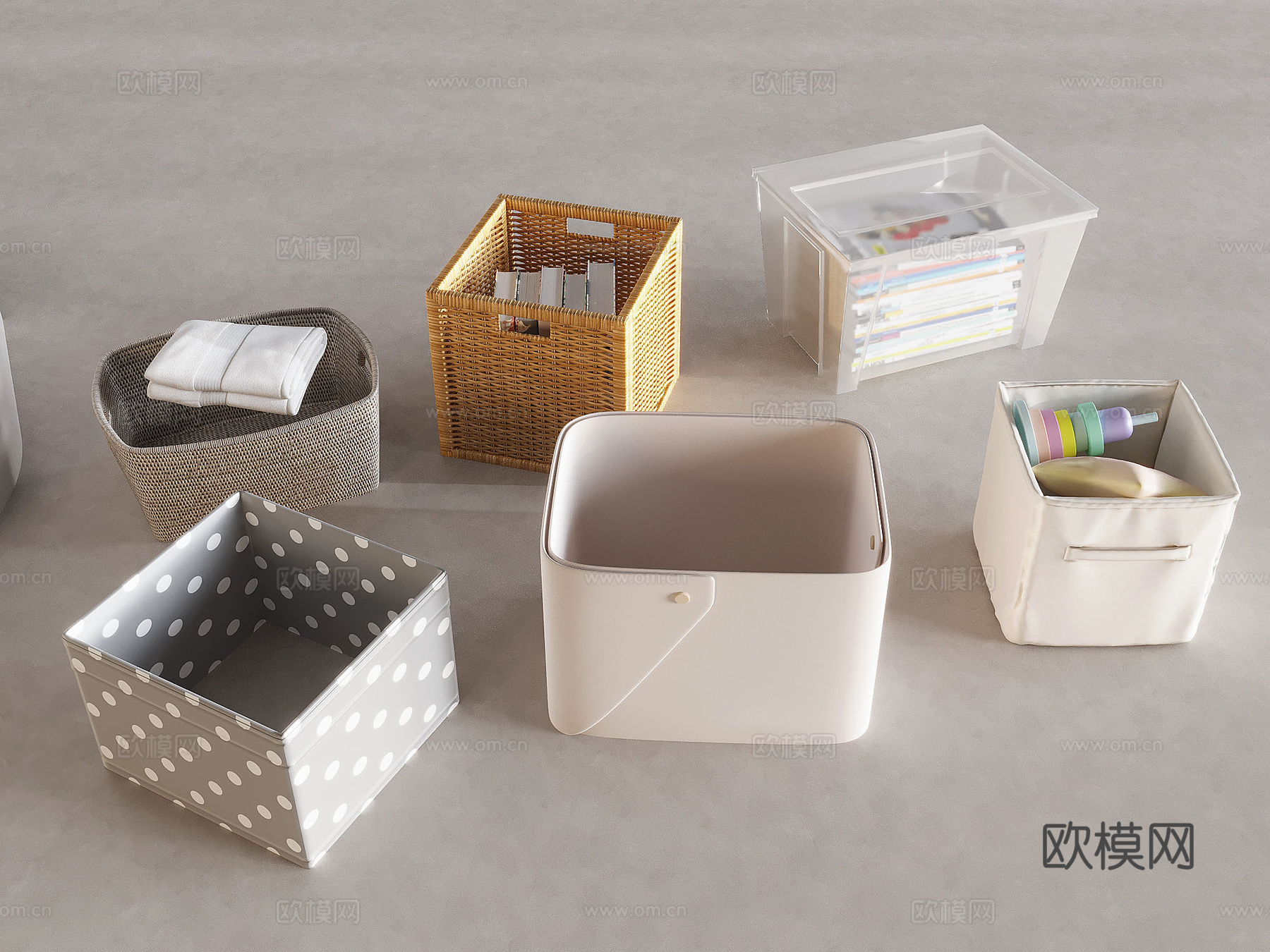 收纳盒整理箱 办公收纳箱 藤编储物筐收纳篮3d模型