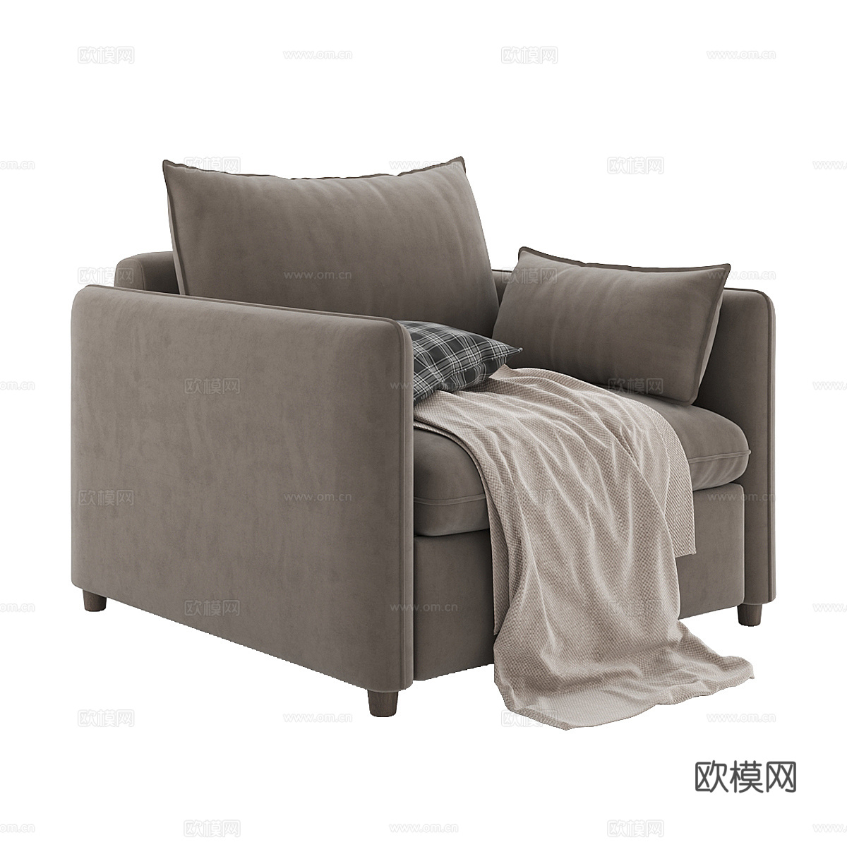 现代意式奶油风单人布艺休闲沙发3d模型