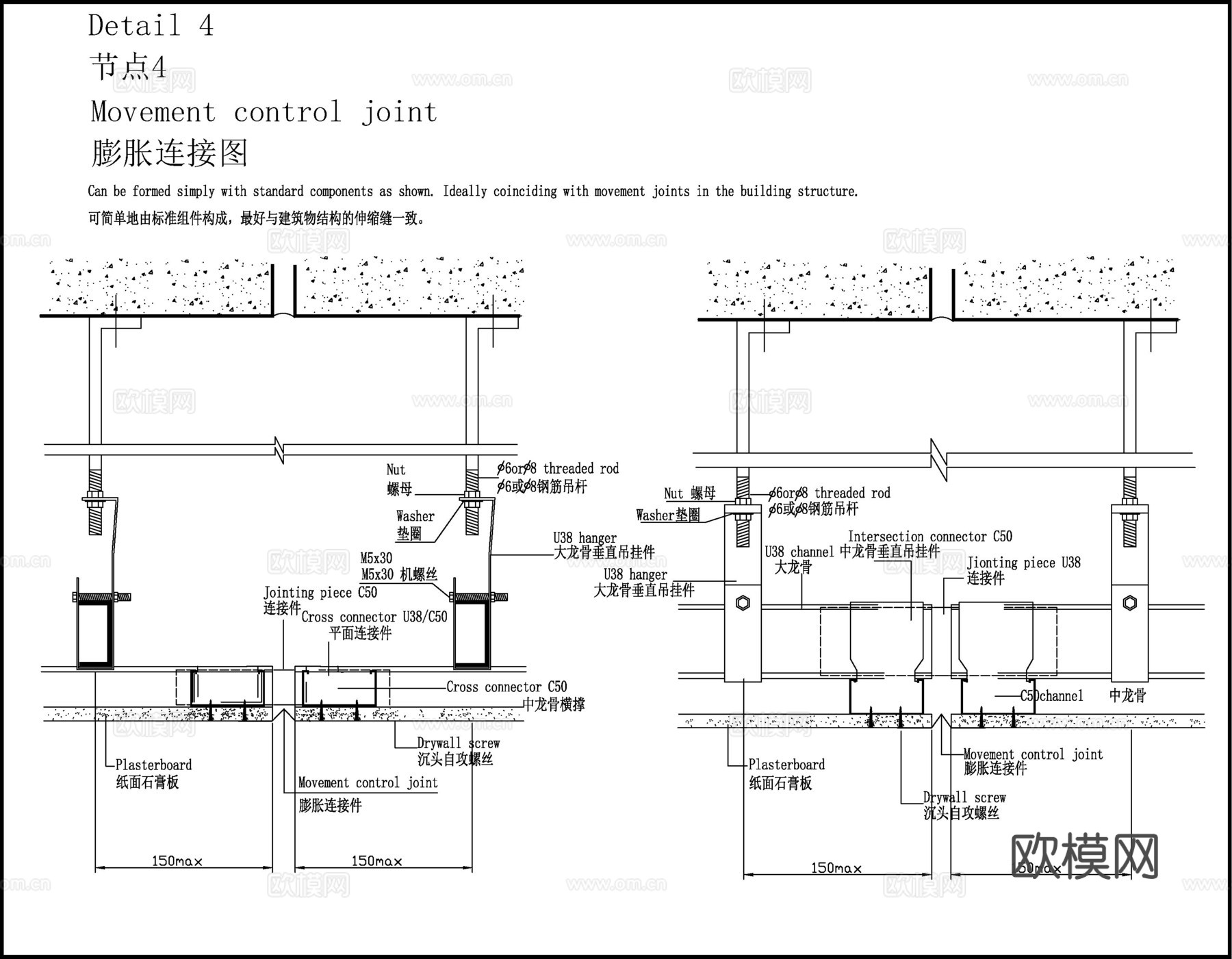 吊顶膨胀连接cad施工图