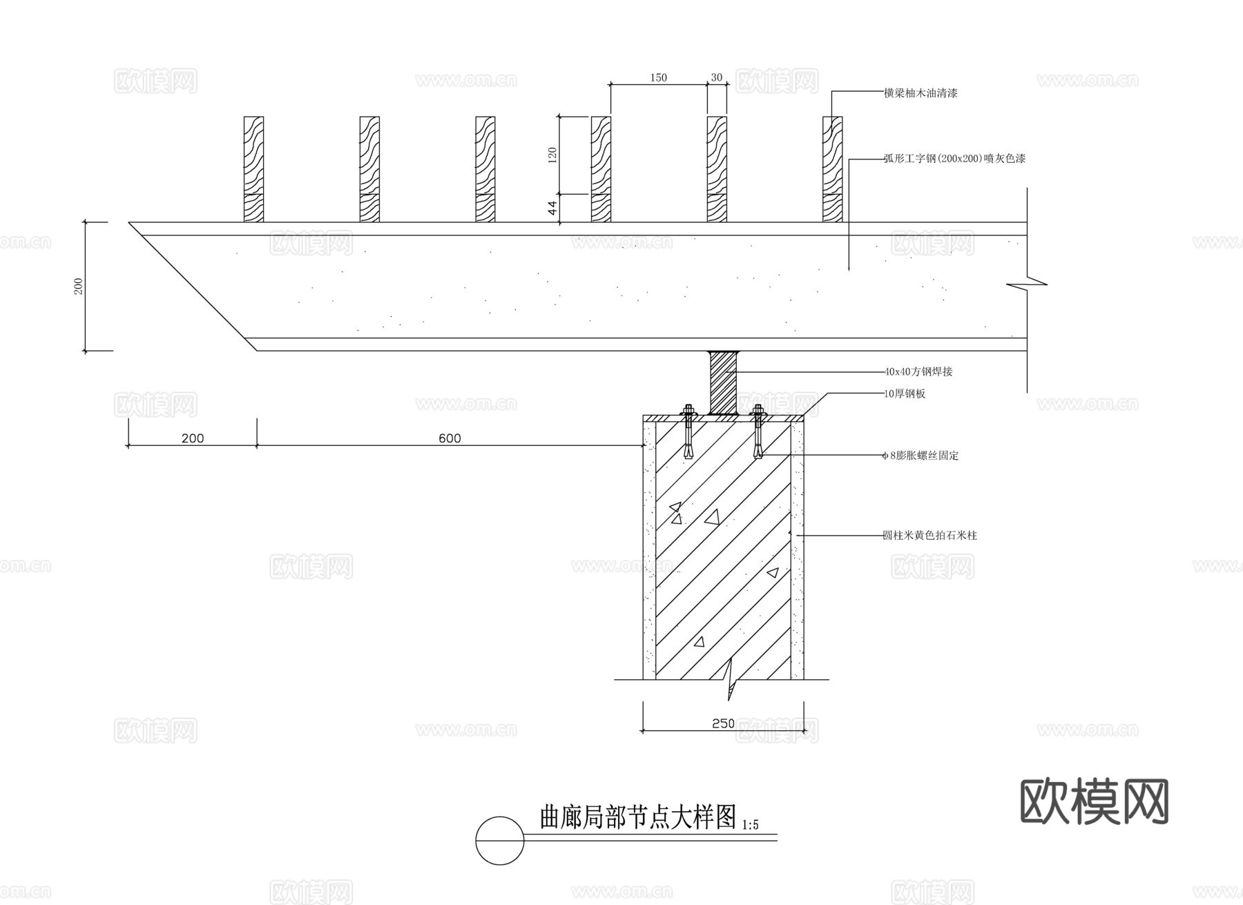 玻璃曲廊大样详图cad施工图