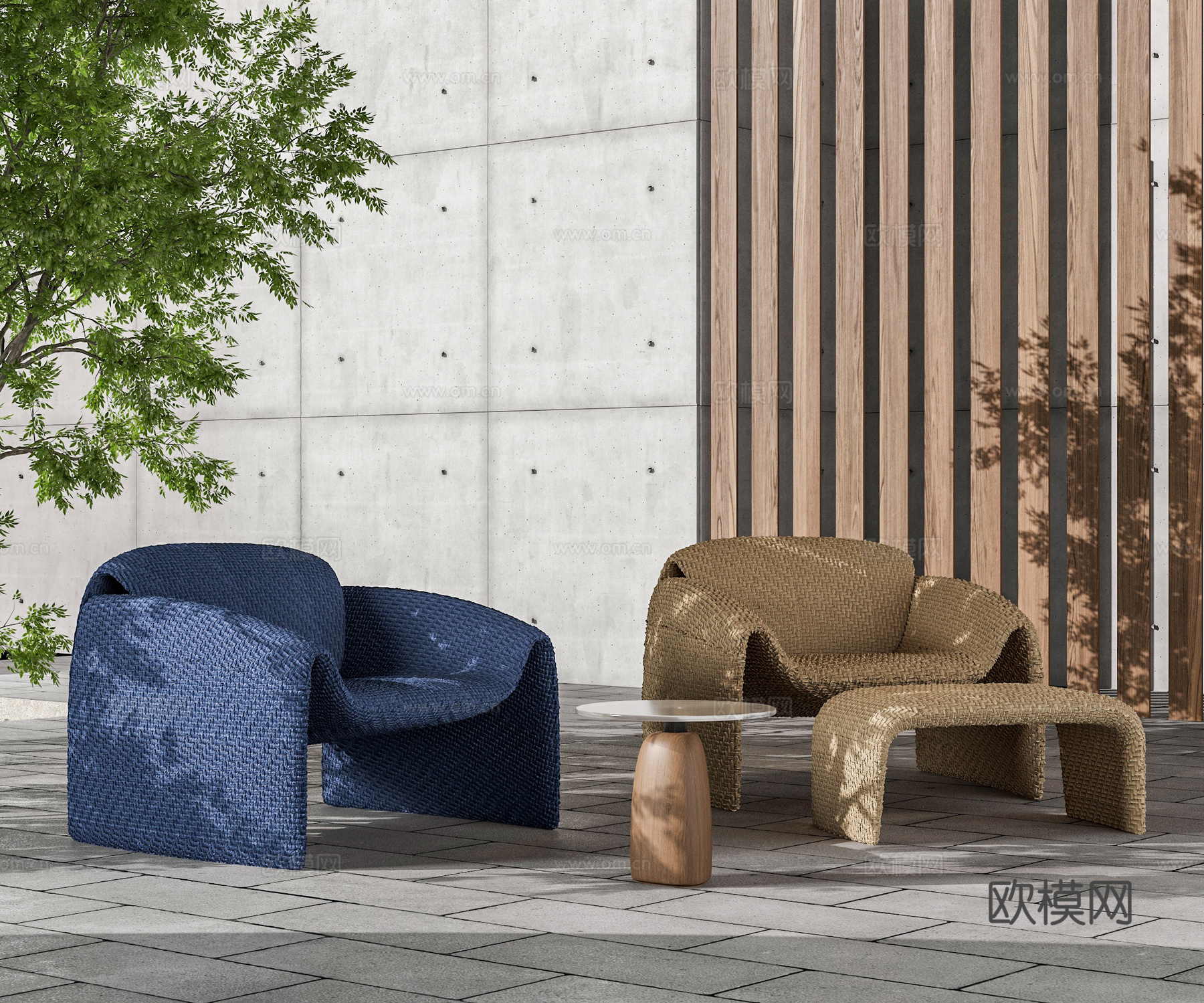 Poliform LE CLUB 户外绳编单椅su模型