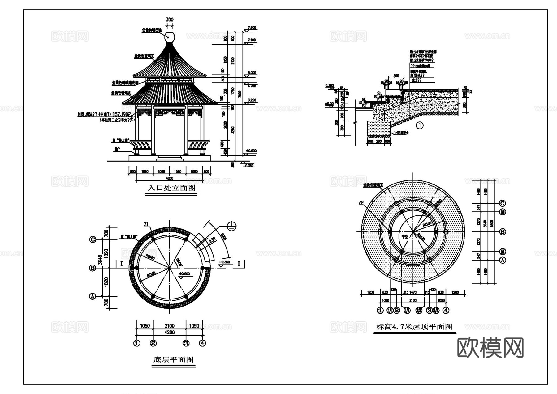 古建筑圆亭施工图cad施工图