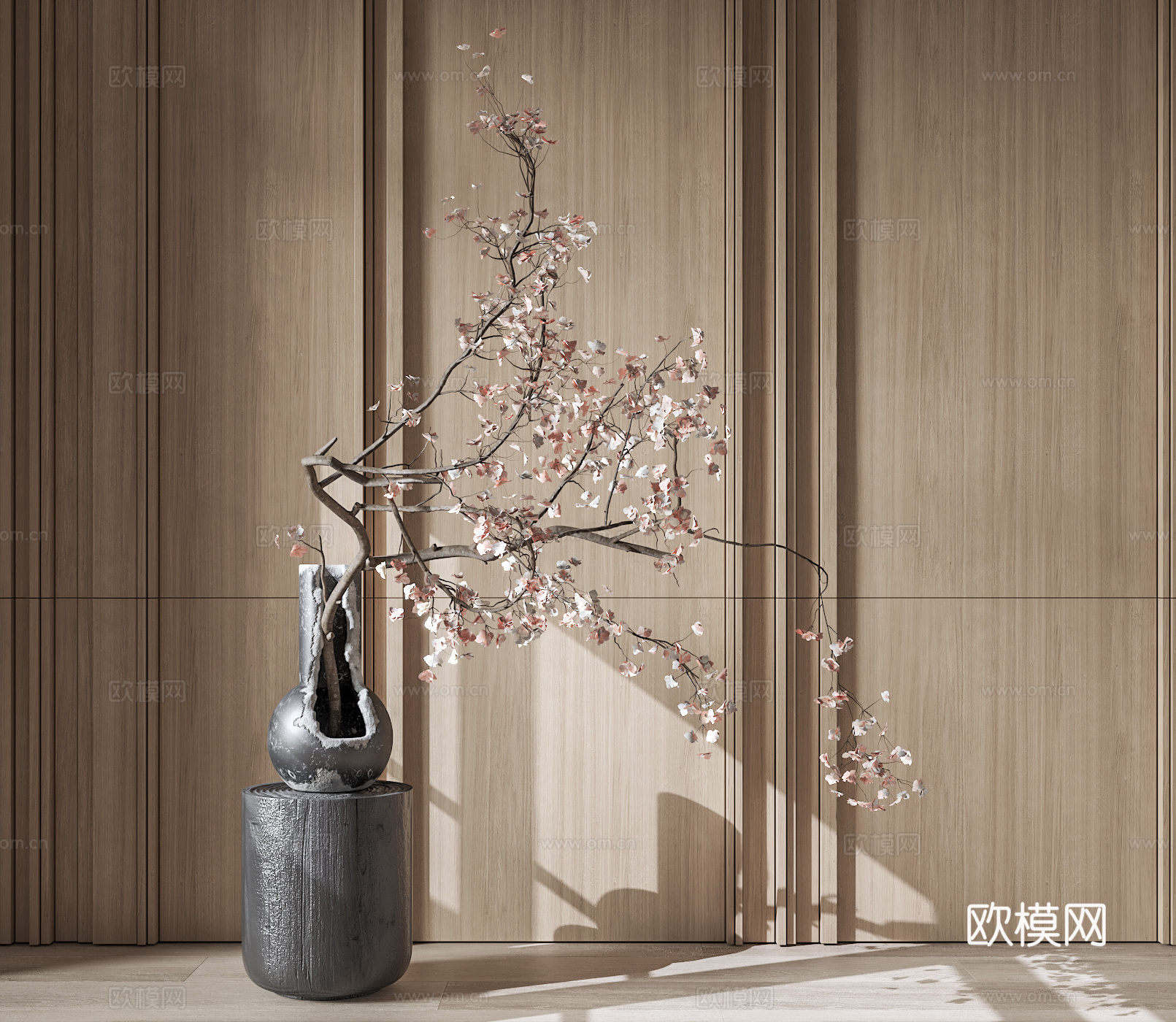 日式花瓶摆件 原木角几边几su模型