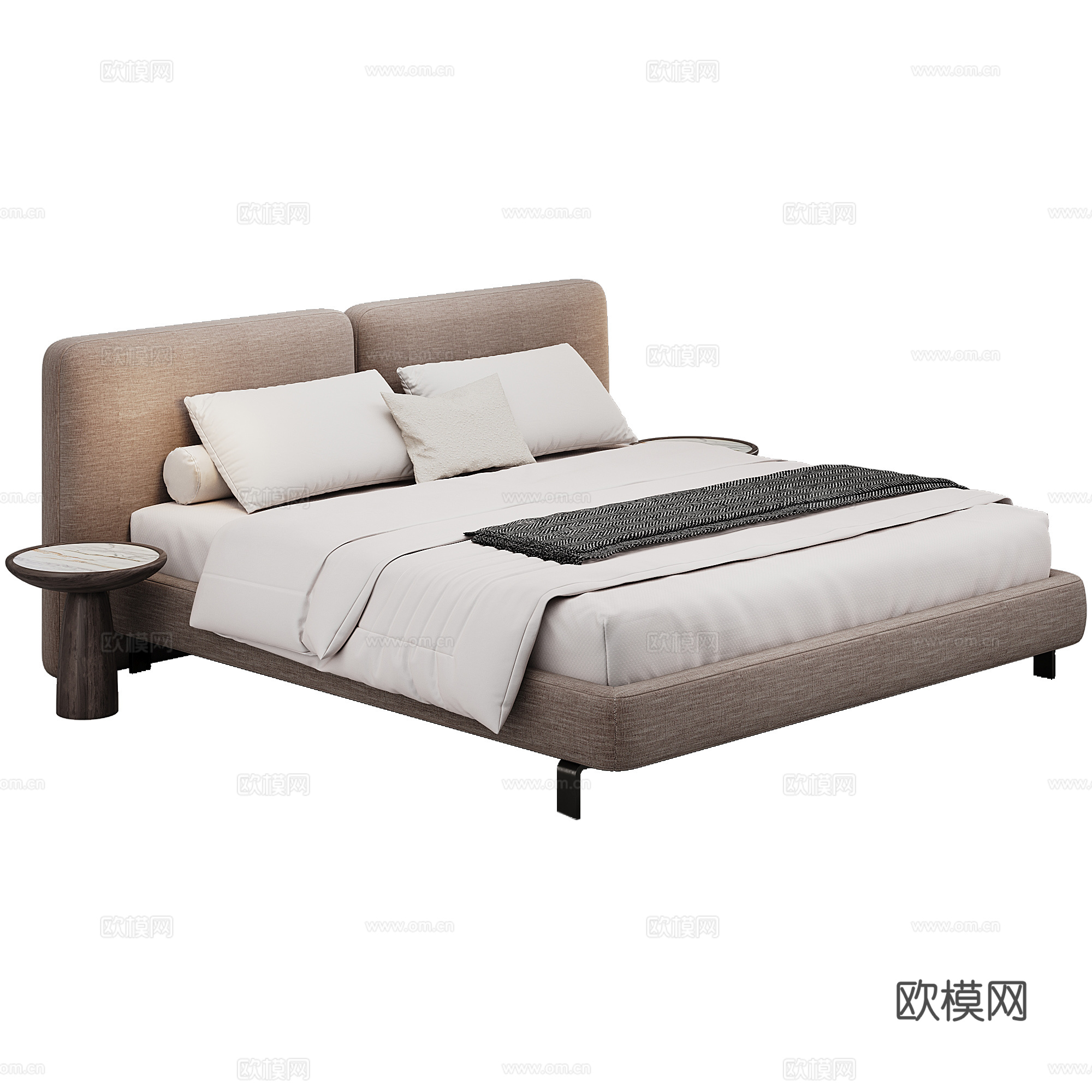 Minotti 软床 布艺 180 双人床 床品 抱枕3d模型