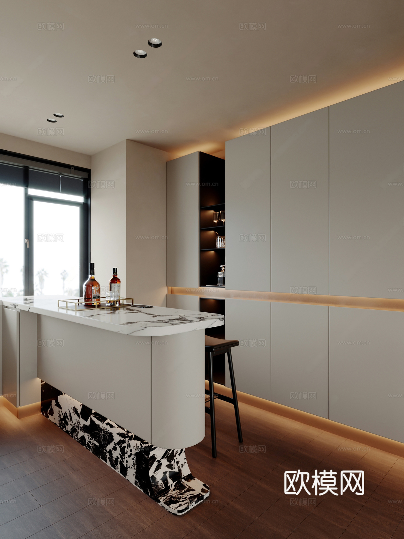 现代极简岛台餐厅 酒吧台 酒柜 岛台餐厅 吧台 品茗区3d模型
