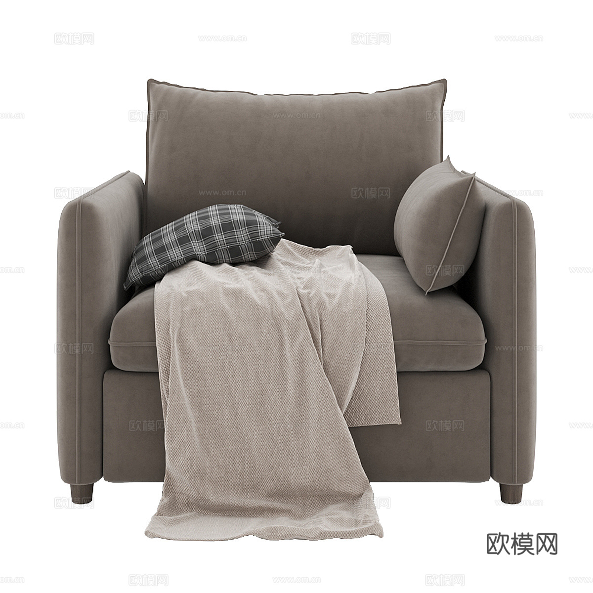 现代意式奶油风单人布艺休闲沙发3d模型