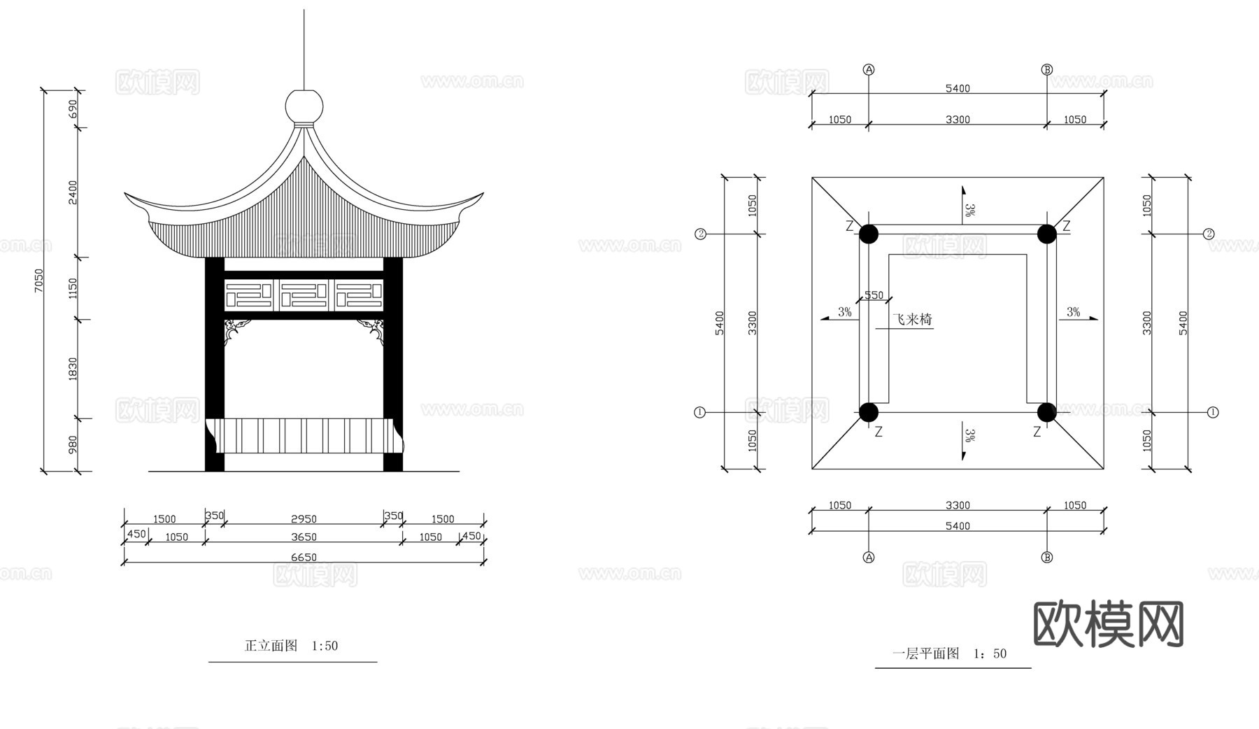 古建四角亭cad施工图