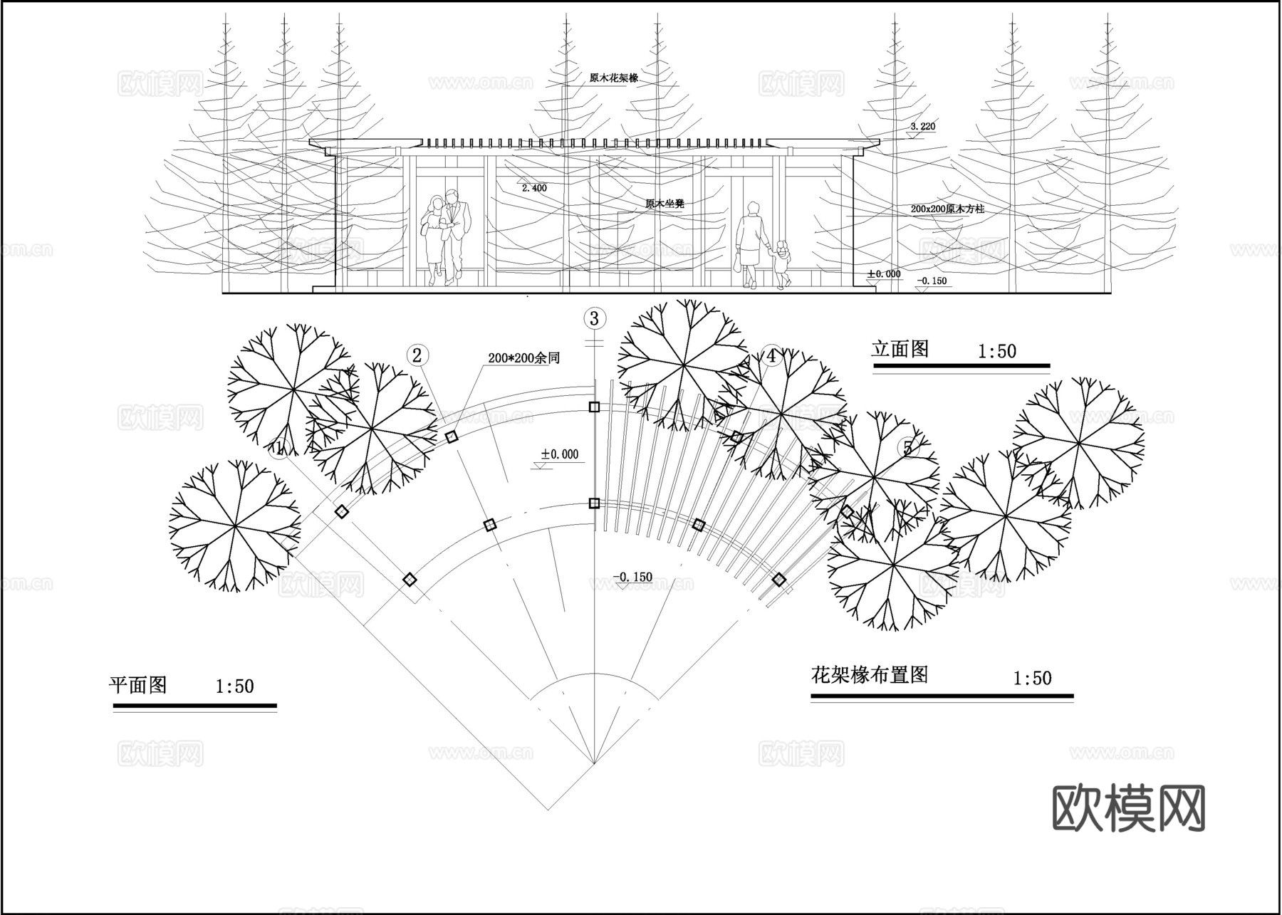 弧形花架cad施工图
