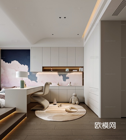 現(xiàn)代風(fēng)格家居兒童房3d模型下載(渲染圖1)