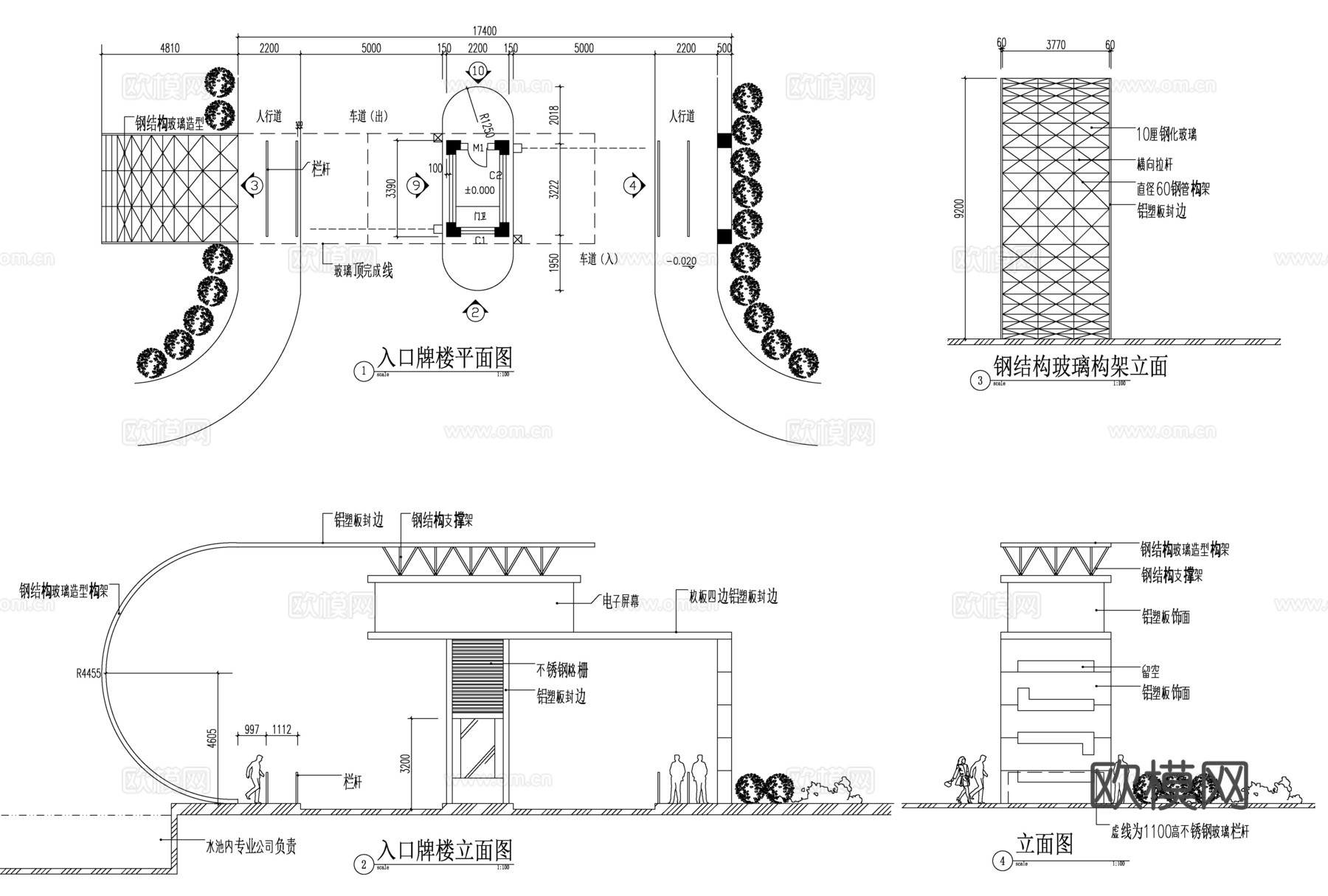 保安亭入口大样cad施工图