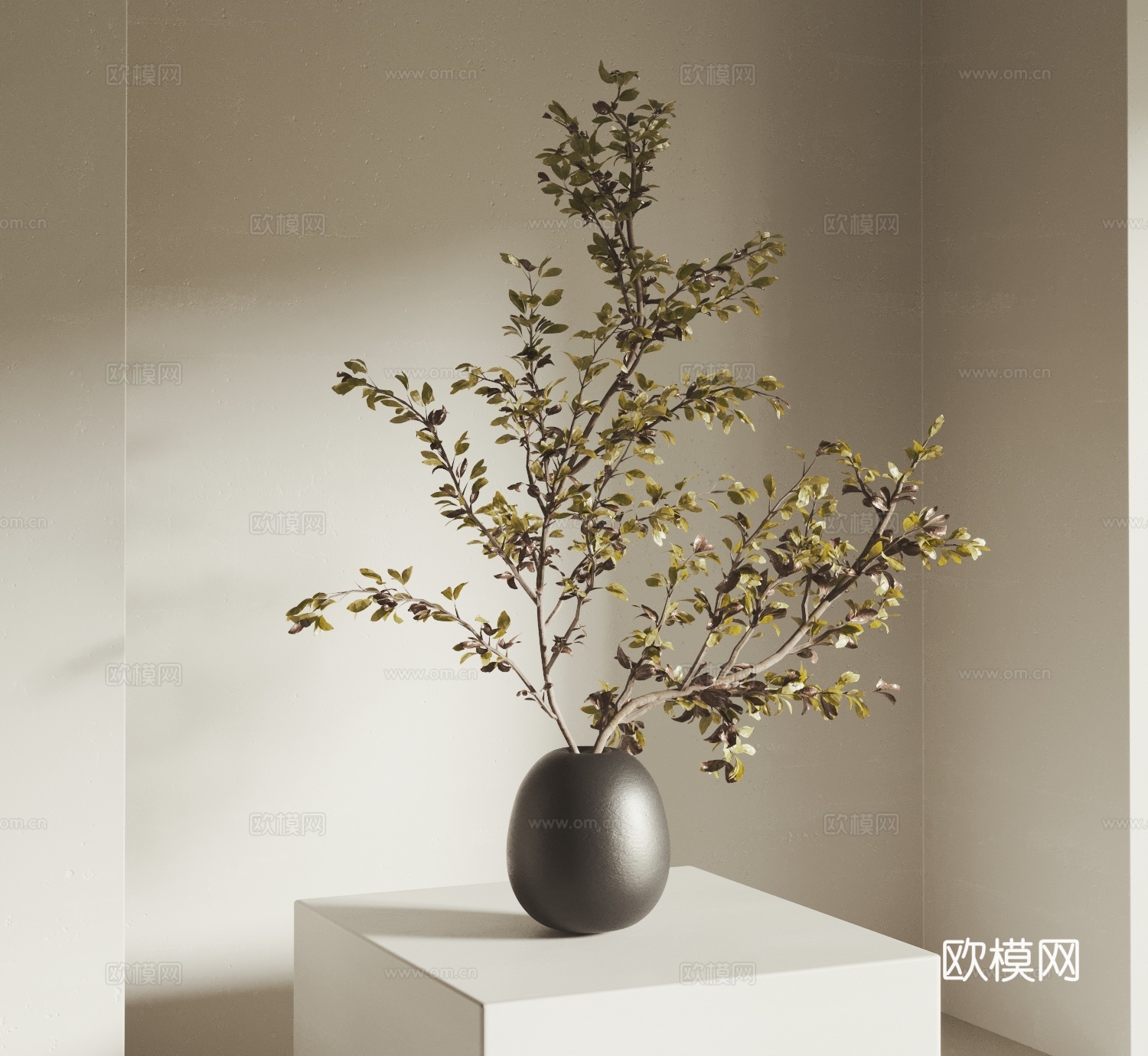 现代中古花瓶 植物 中古风花瓶花艺 花瓶摆件3d模型