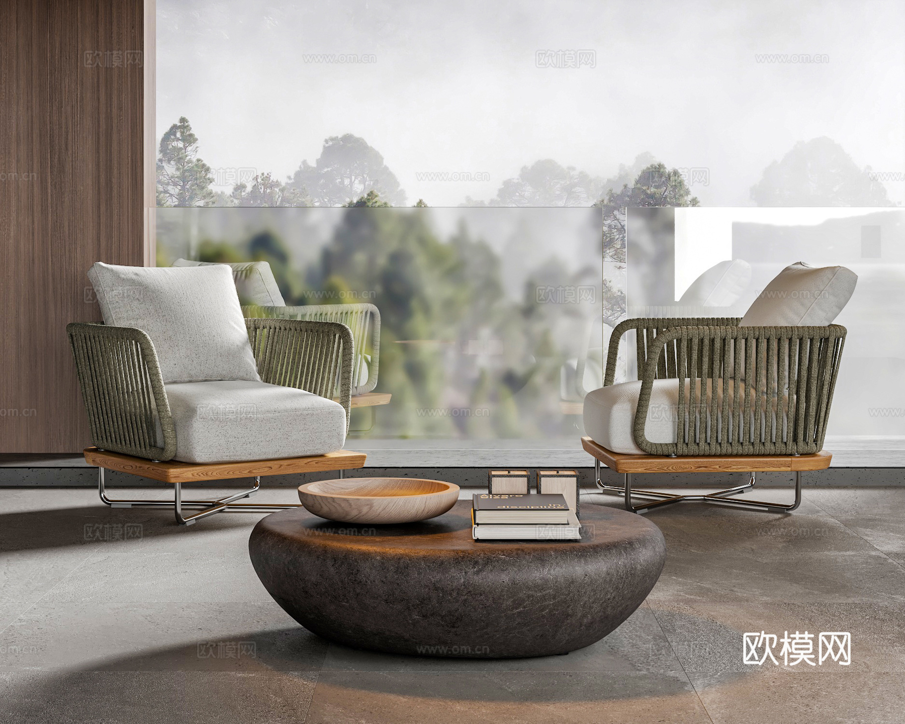 Minotti 户外藤编单人椅 户外沙发椅 藤编沙发椅 石头su模型