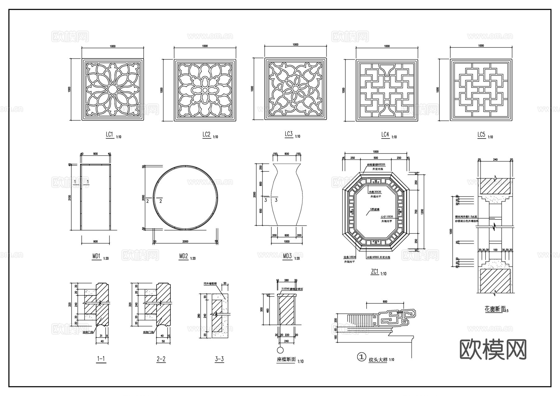 古桥诺干经典样式施工图cad施工图