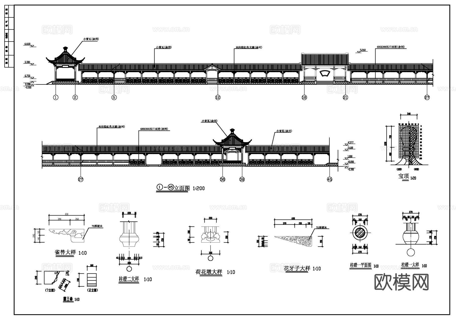 古建长廊建筑施工图cad施工图