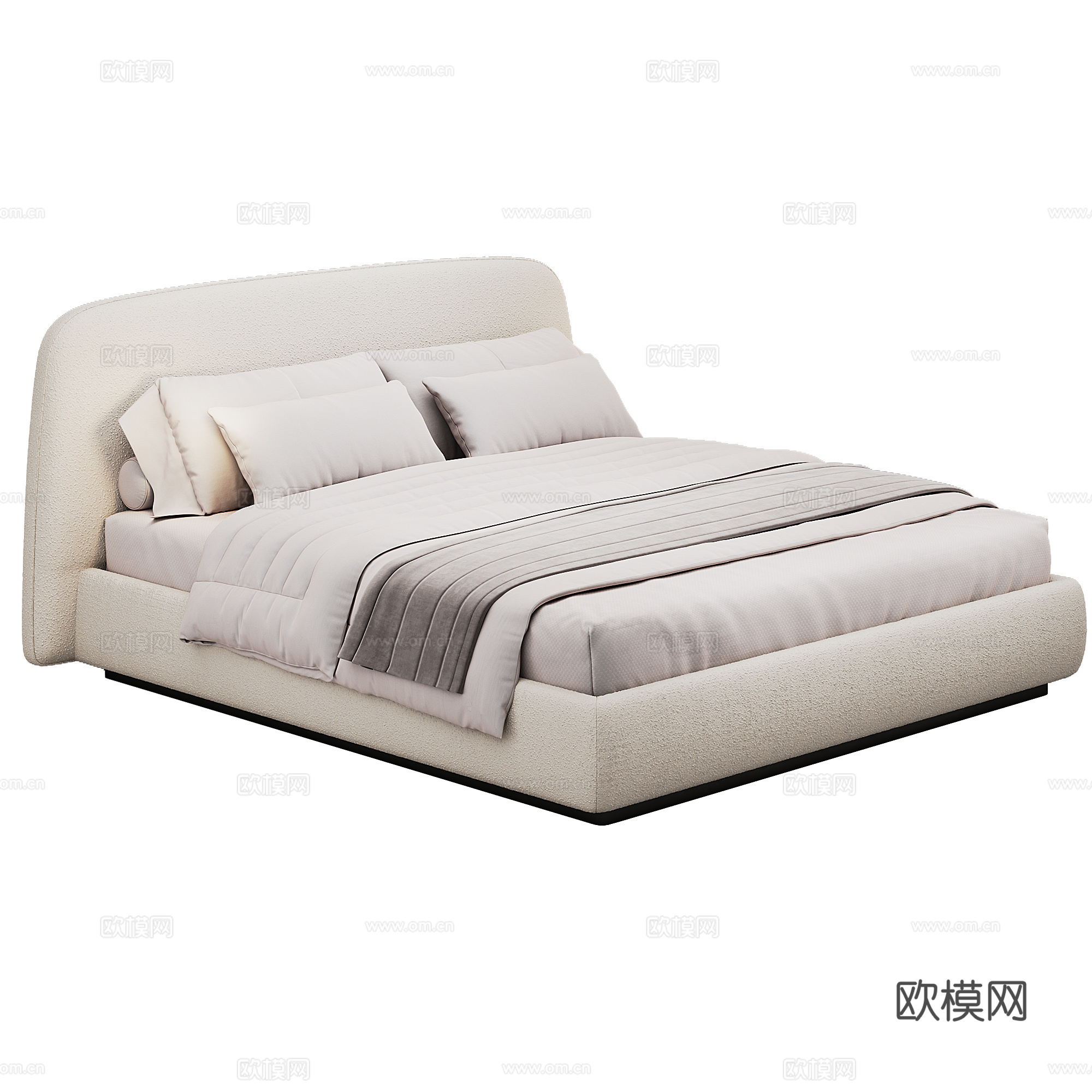 软床 布艺 双人床 床品 抱枕3d模型