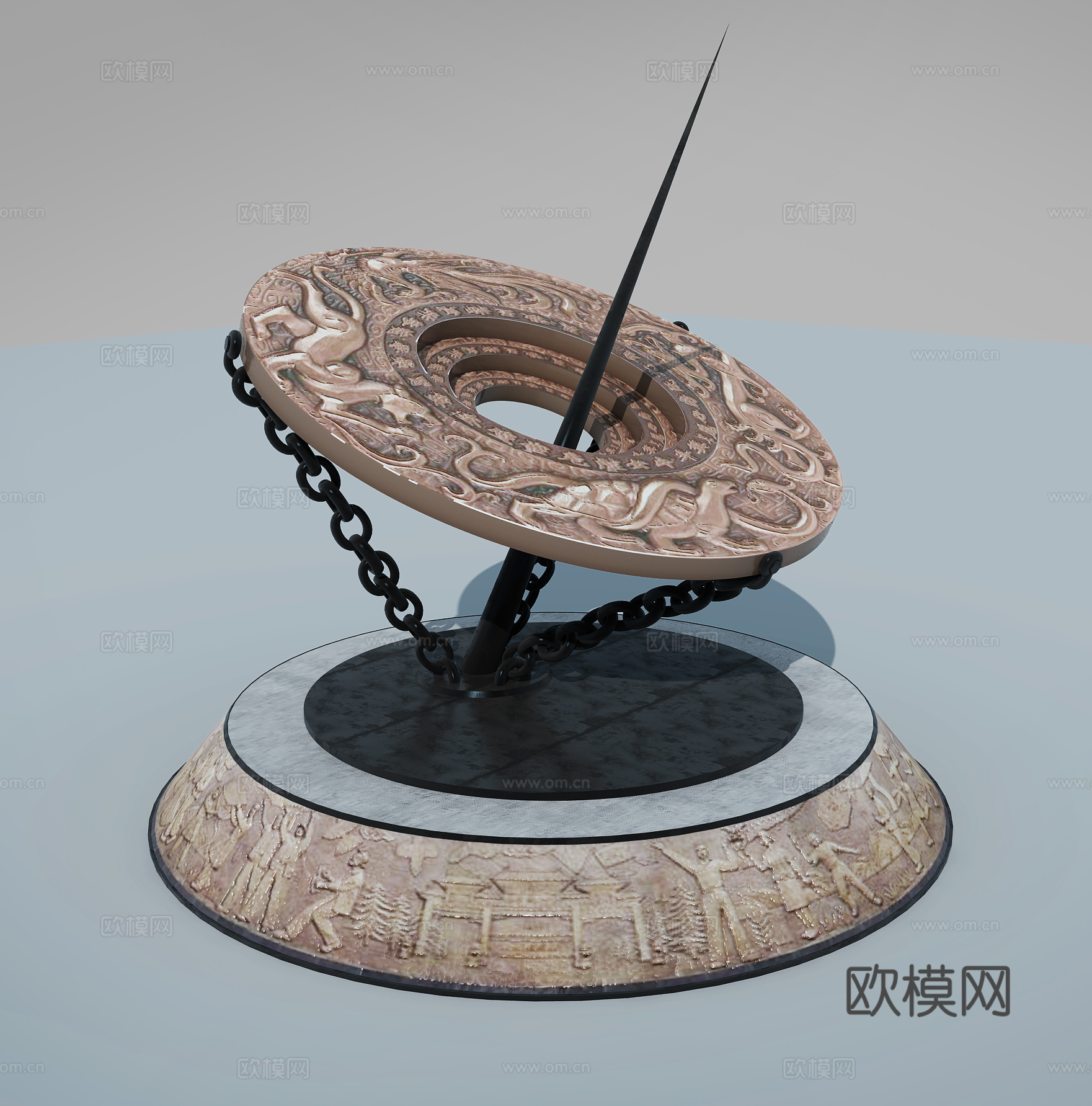 中式景观广场雕塑3d模型