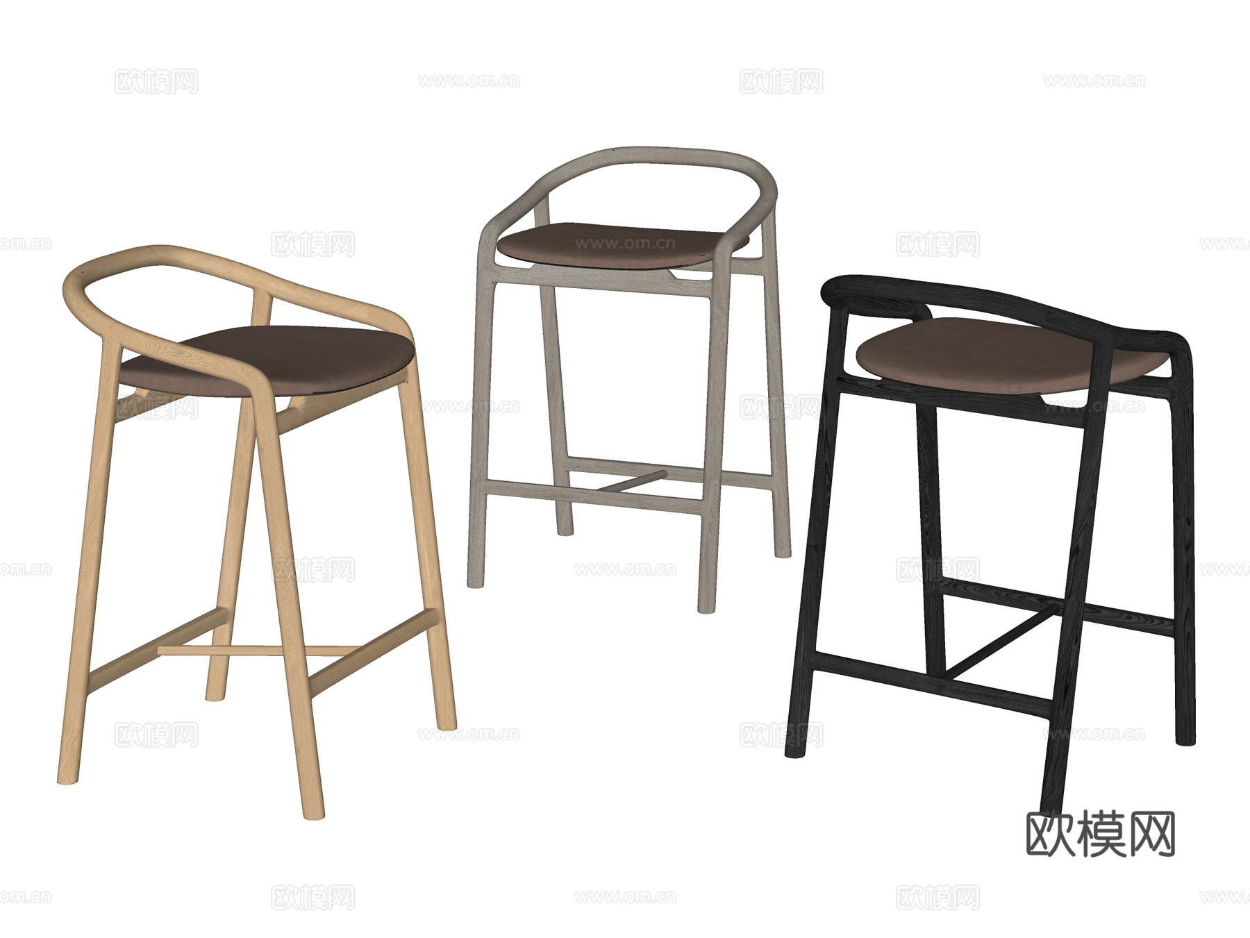 Brion现代吧椅 原木吧椅su模型